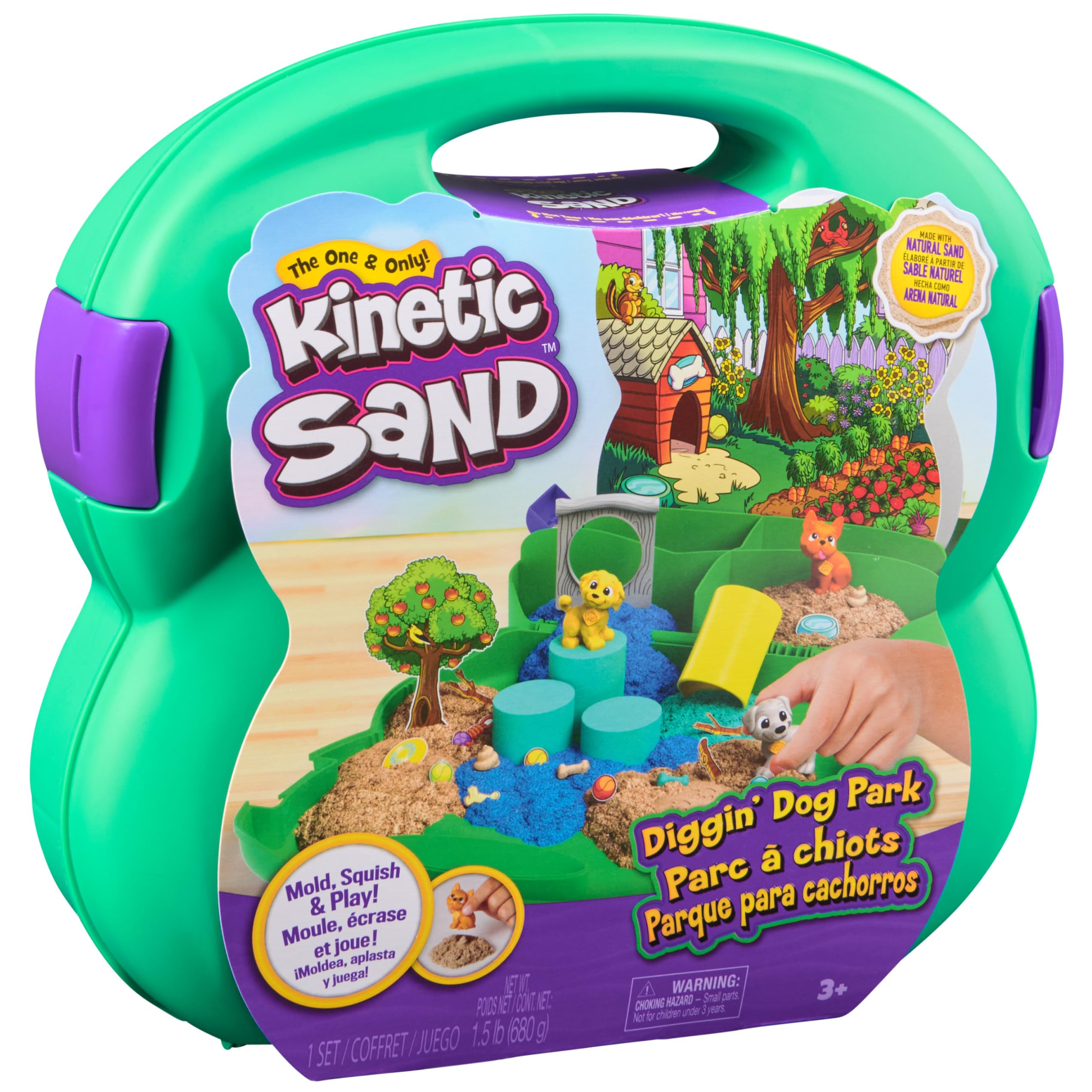 Kinetic Sand Walizka dla psów Park – 680 g piasku, 3 psy, 2 narzędzia do piasku i akcesoria, od 3 lat