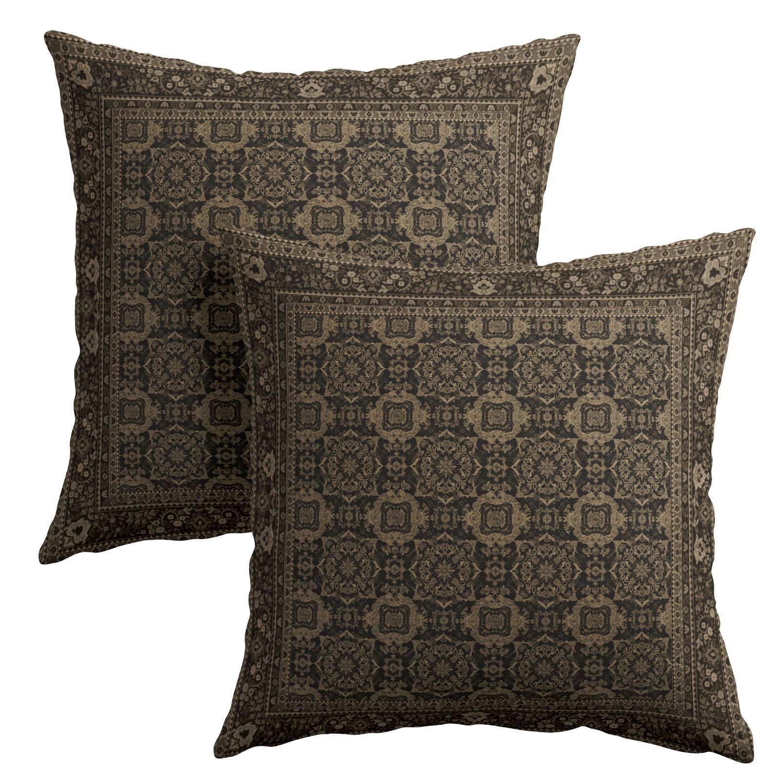 Housse de coussin vintage marron 30x30 imprimé tapis Tabriz antique