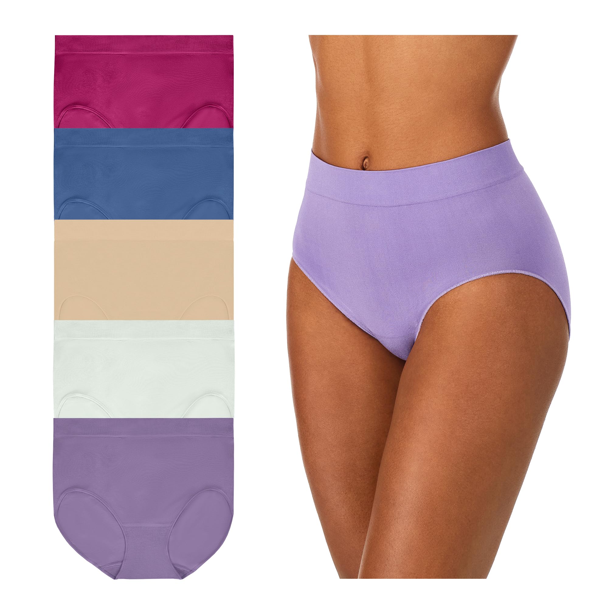 Carole Hochman Women's Underwear Silky Soft Seamless Full Coverage Modern Brief Panties 5 Pack Multipack Regular & Plus Sizes
