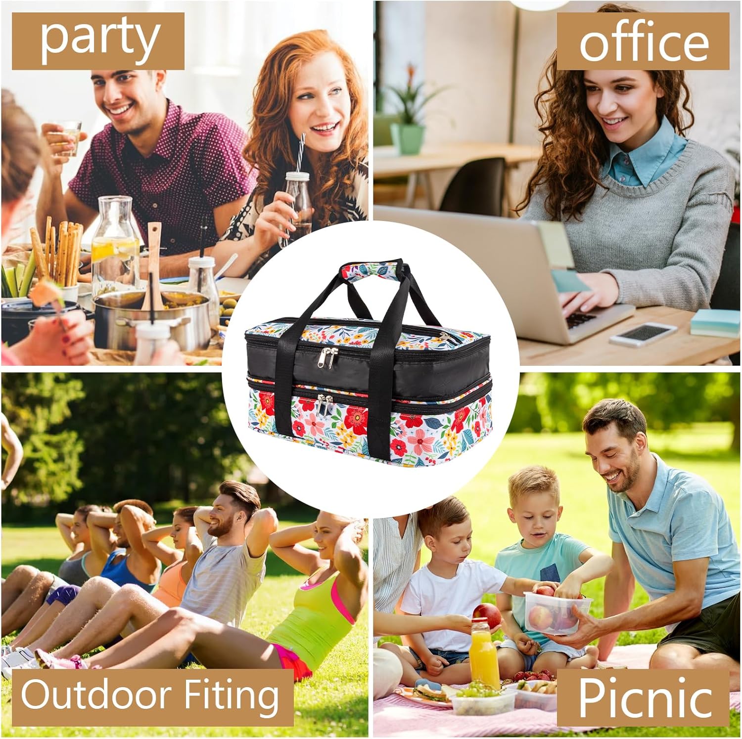 Double Decker Casserole Carrier Fits Pioneer Woman Kitchen Stuff & 9x13 Baking Dish, Expandable Lasagna Lugger Tote, Leakproof Thermal Food Warmer Bag for Potluck, Travel, Hot/Cold Food & Mom Gifts