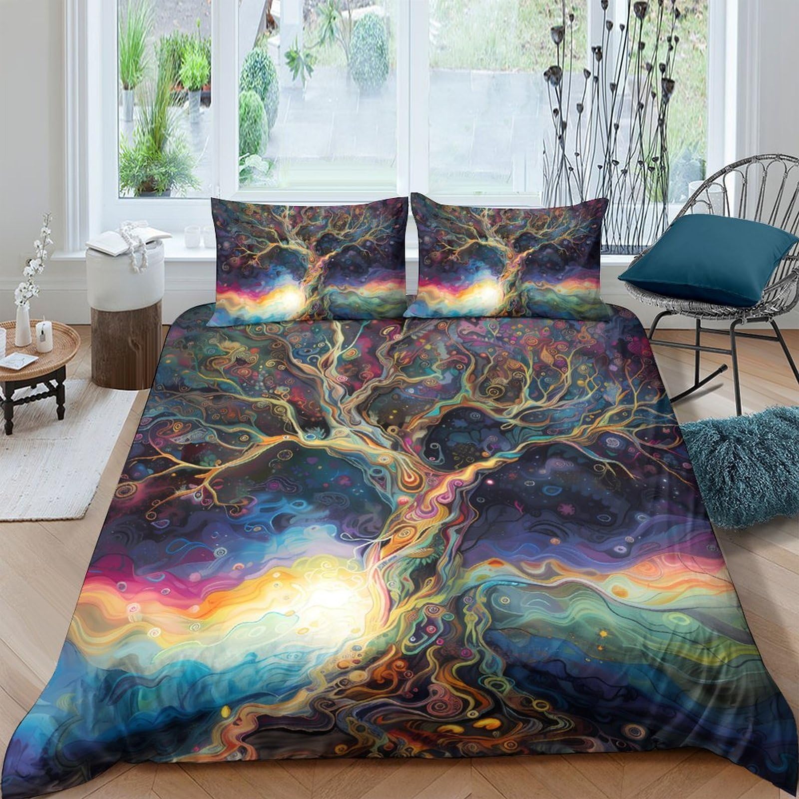 Ctjqhvkz Style-8 3D Printed Fantasy Tree Fitted Sheet Microfiber Soft Multicolor Dream Night Mattress Cover For Bedroom Dorm Decor Single（135X200cm）