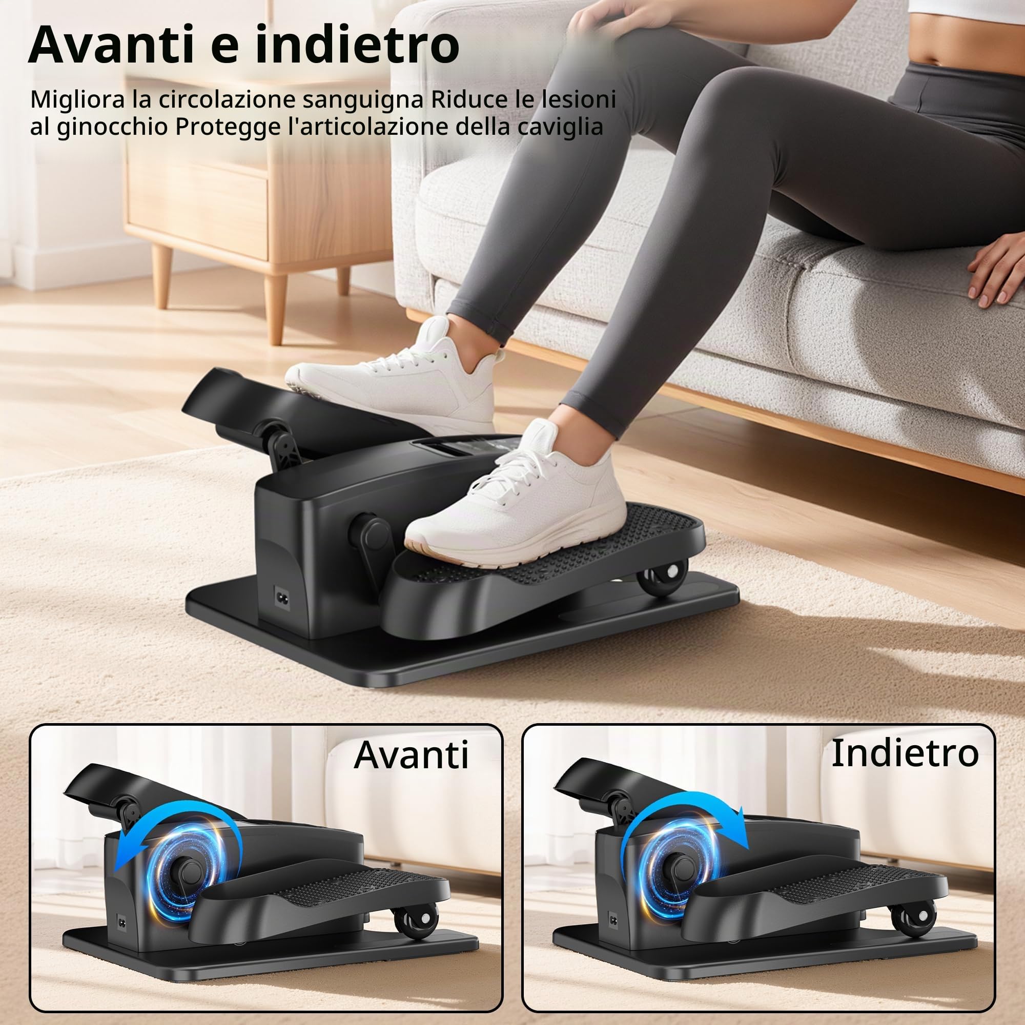 MOMODA Ellittica da sotto Scrivania, Pedaliera Elettrica Seduta 2 in 1 con 12 Livelli Regolabili per Anziani, casa e Ufficio, avanti e Indietro, Manuale e Automatico