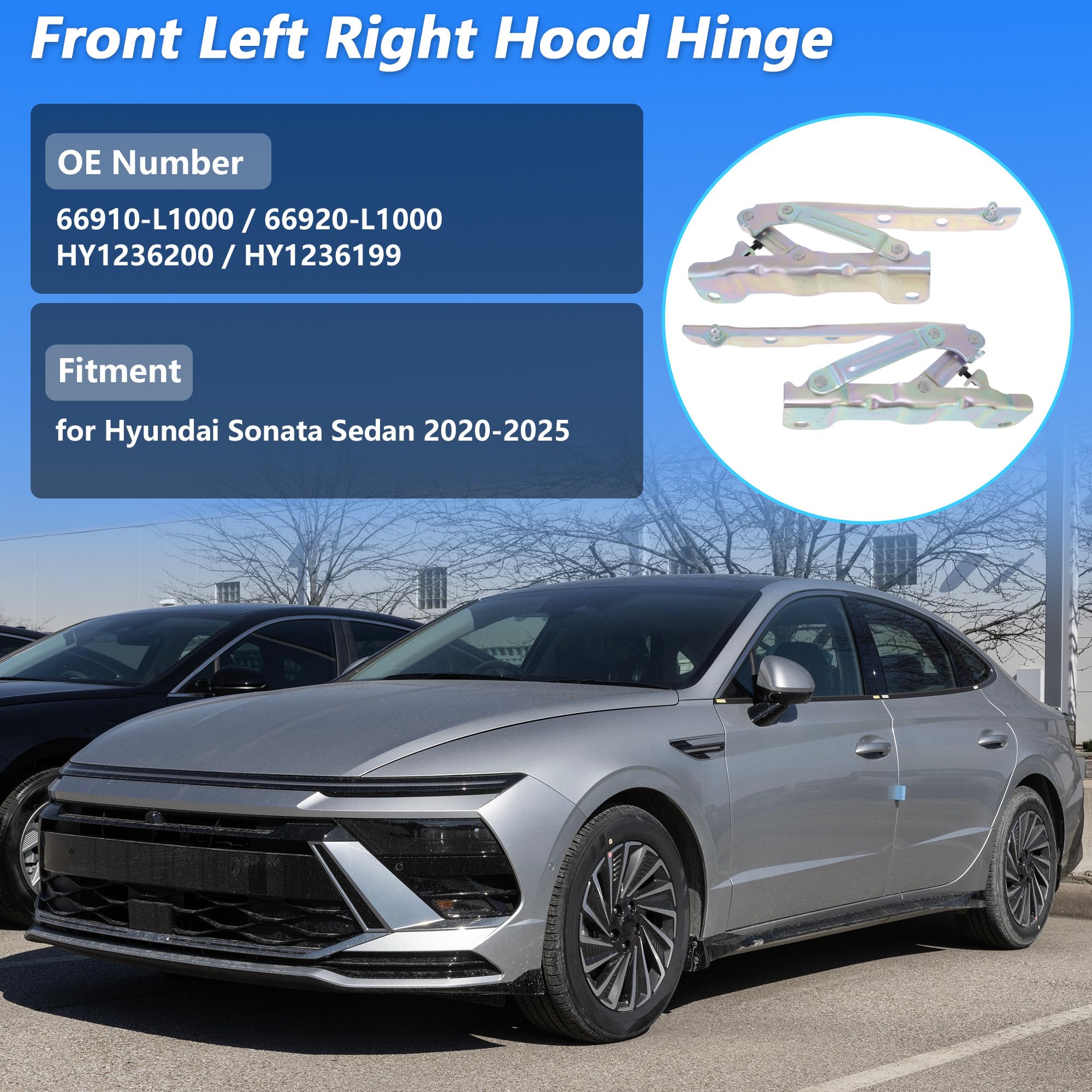 Cerniera Anteriore per Cofano per Hyundai Sonata Sedan 2020-2025 No.66910-L1000/66920-L1000 Cerniera Cofano Lato Sin./ Des. Conducente Passeggero Set Staffa N.HY1236200/HY1236199