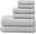 Martha Stewart 100% Cotton Bath Towels Set of 6 Piece, 2 Bath Towels, 2 Hand Towels, 2 Washcloths, Quick Dry Towels, Soft & Absorbent, Bathroom Essentials, Towel Sets for College Dorm, Textured Gray