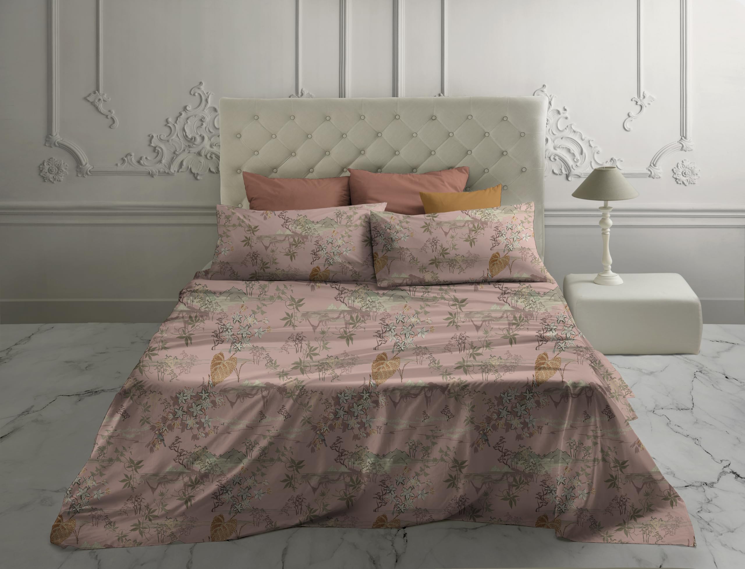 hermet Laura Biagiotti, Set Lenzuola Matrimoniali Cotone, Completo Letto a Fantasia, 100% Cotone, Lenzuolo Sopra + Lenzuolo Con Angoli + Coppia Federe, Teia Rosa