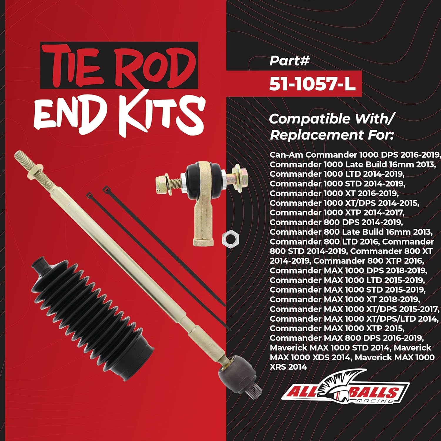 All Balls Racing 51-1057-L Tie Rod End Kit, Left Compatible with/Replacement For Can-Am Commander 1000 Dps 2016-2017