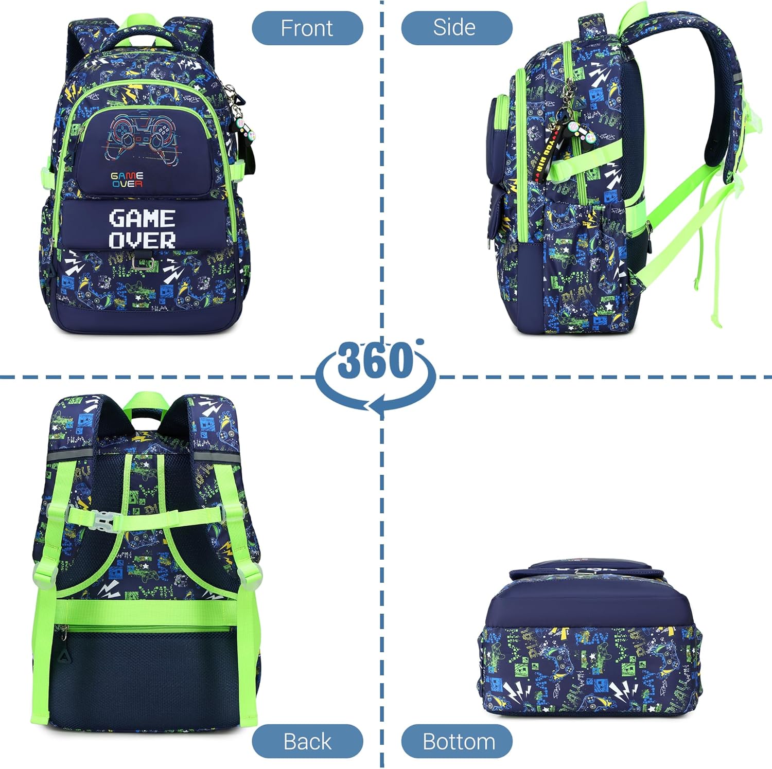 Makukke Kids Backpack for School Boys, 15.6" Gamer Backpack with Lunch Box & Pencil Case, Bookbag For Elementary, Middle School - Image 7