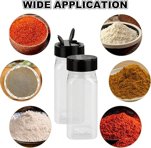 Miniatura 6 de Paquete de 28 tarros cuadrados de 3.5 onzas para especias de plástico transparente con tapas de coctelera, frascos vacíos para especias, hierbas,
