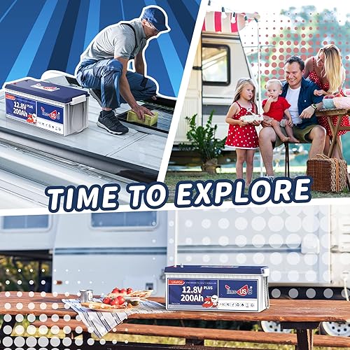 Miniatura 8 de Timeusb LiFePO4 Batería de 12 V 200 Ah Plus, batería de ciclo profundo con potencia de salida máxima de 2560 W, batería de litio integrada de 200 A