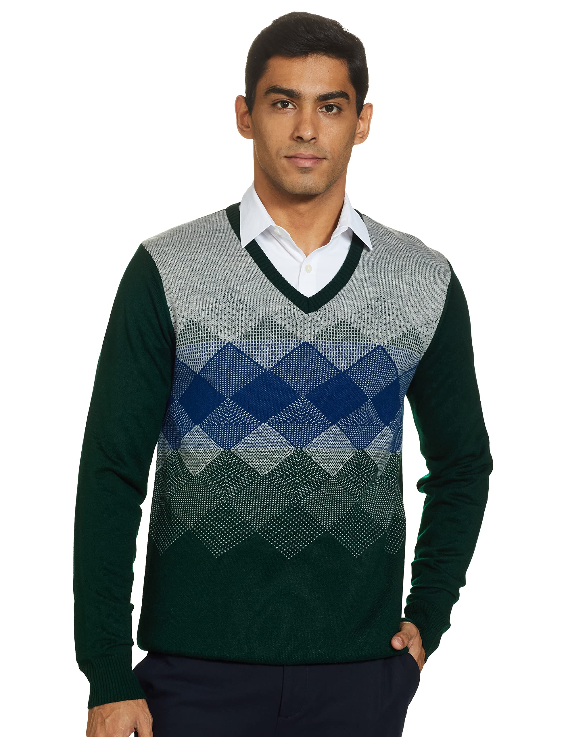 amazon brand - symbol Men Acrylic LS Placement Argyle Pattern Pullover Sweater-picture-18