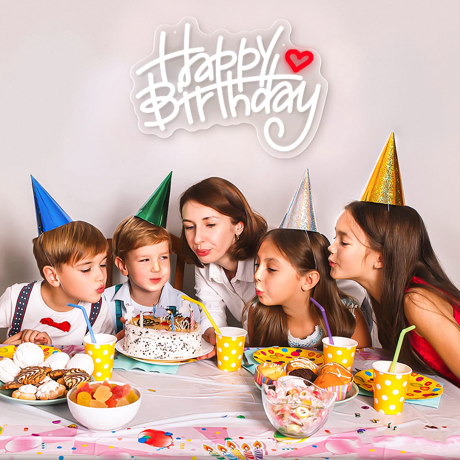 Custom Happy Birthday Neon Sign for Wall Decor,Super Bright White Color Happy Birthday LED Sign with USB and Hanging Chain for Birthday 30inch 36inch LED Sign Party Decorations (5