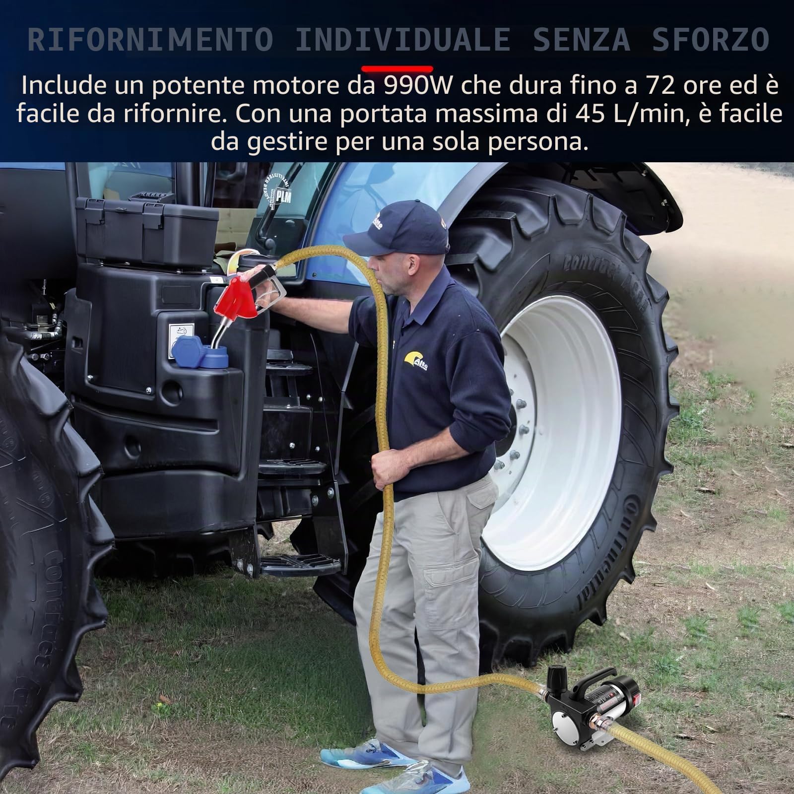 KAOLALI Diesel Pompa di Trasferimento 12V 990W, Pompa di Trasferimento del Carburante con Ugello di Spegnimento Automatico e Tubi, Kit Pompa Carburante Elettrica Autoadescante