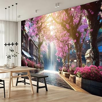 Sunlight Mural Mural Wallpaper, Flowers 77" H x 127" W Wall Stickers Murals, Beautiful Street Scene Wall Wallpaper, Natural Light Murals for Boy Girl Room Home Decor MuralNot Peel Stick