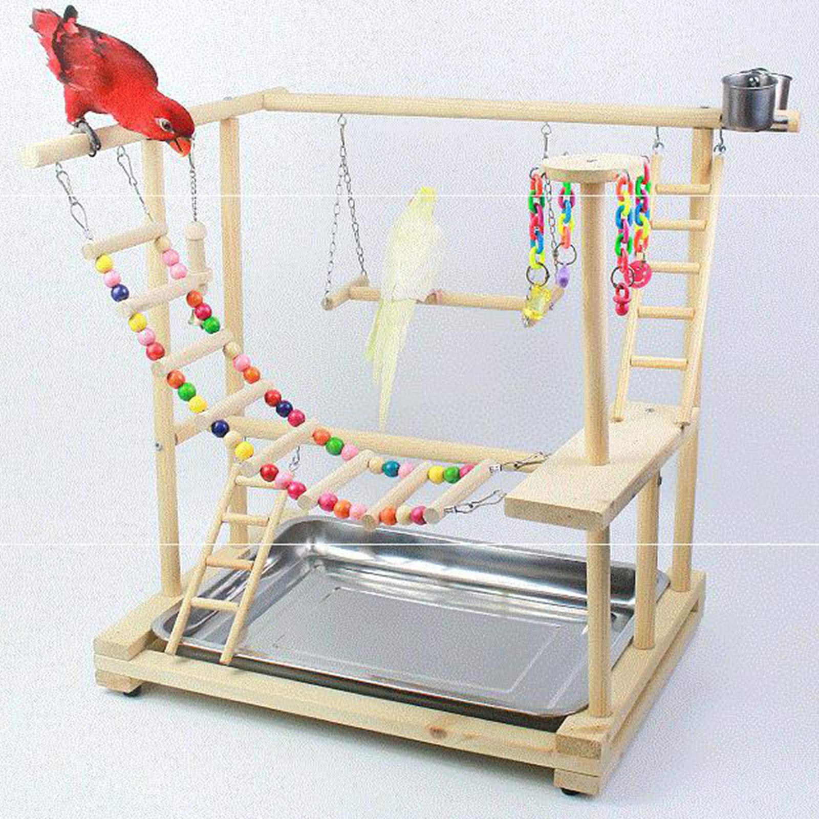 Pappagallo Uccello Gioco Cornice Scaffale Cockatiel Parco Giochi Pavimento Allenamento Basso In Legno Palestra Scala Alimentazione Tazza Altalena Arrampicata Sport Giocattolo Vasca Da Bagno Per Uccell