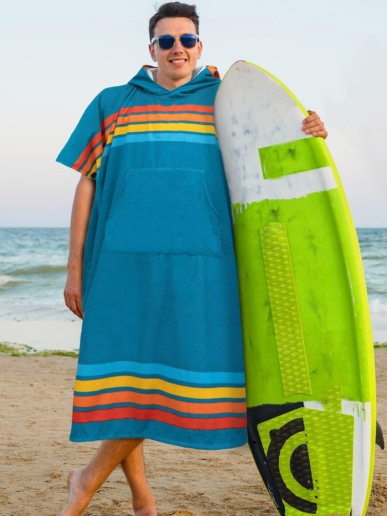 Genérico Poncho de Surf, Poncho Toalla Poncho Surf Capucha,Toalla Secado Rápido Que Se Cambia For Surfear,Nadar Playa, Deportes Al Aire Libre,Absorbente Y Portátil For Hombre Bolsillo(Sunset Blue)