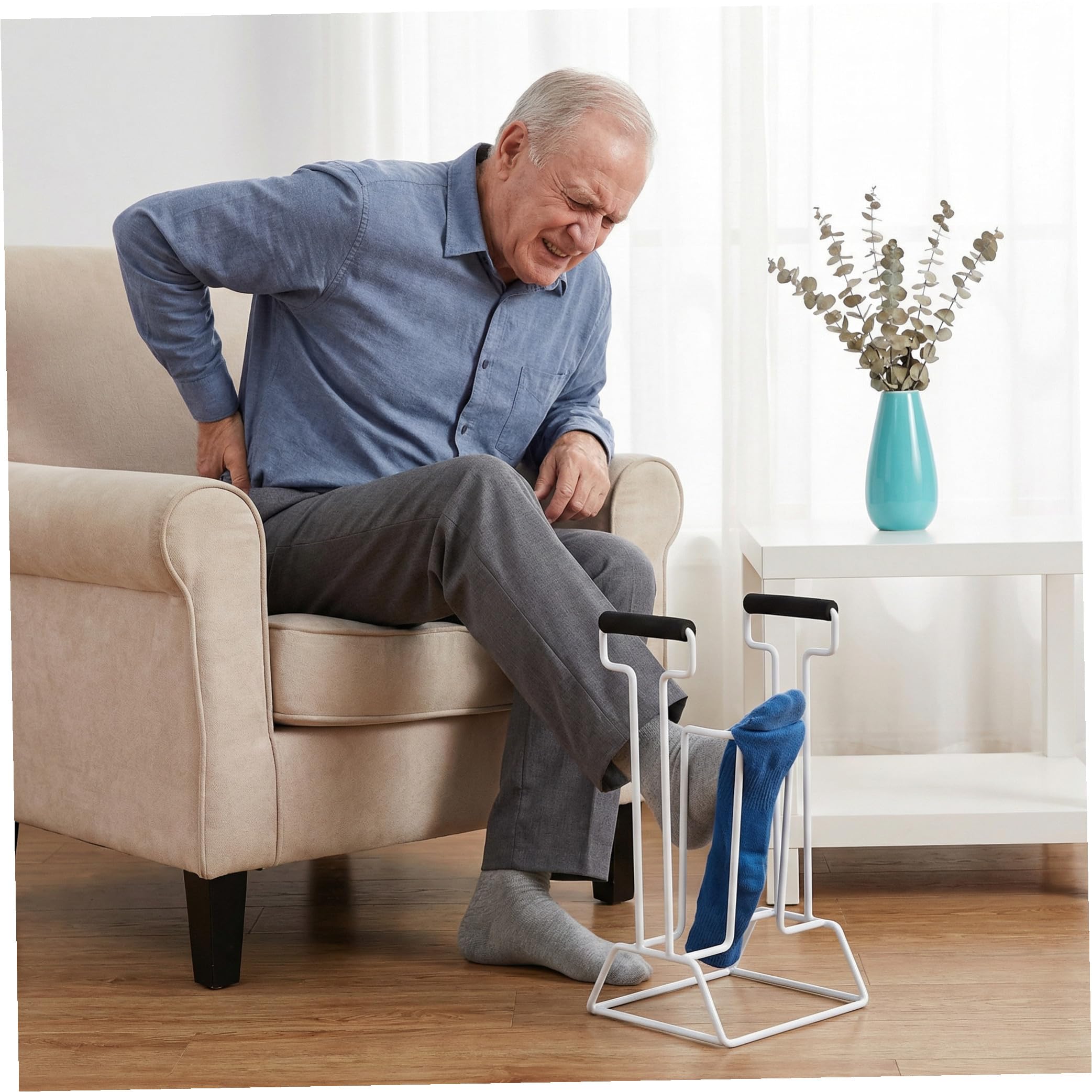 Aiuto per Indossare Calze per Anziani con Manico Esteso Regolabile e Supporto Stabile per Uso Domestico o Sedia a Rotelle per Facilitare la Vestizione e Ridurre Rischio di Cadute