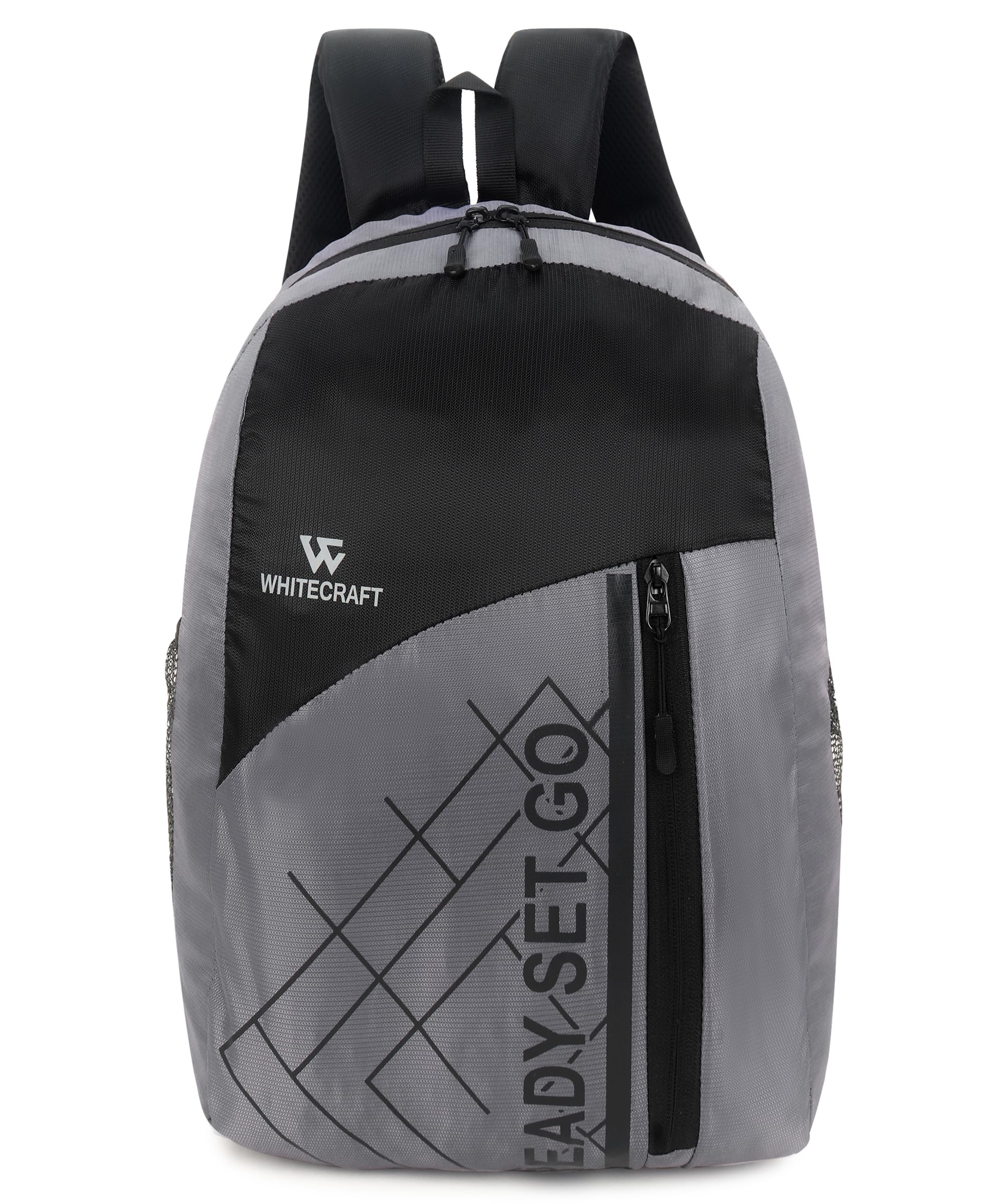 WHITECRAFT Polyester 30 Liter Waterproof Backpack for Men & Women| Fits upto 12-17 Inch Laptop Bag | Travel/Business/College/Casual Daypacks (Black Grey)