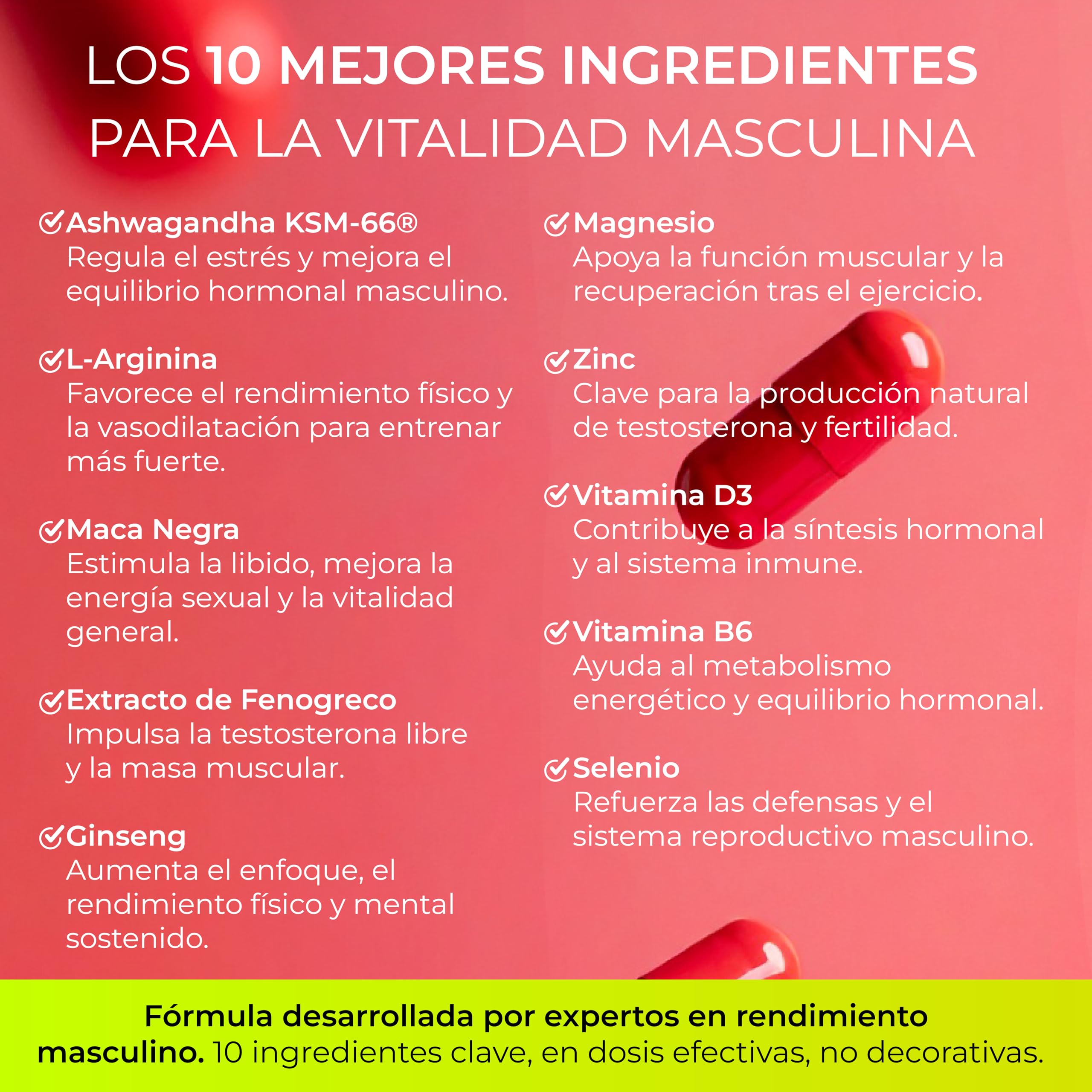 Testosterona Hombre con Maca Negra 10:1 2300 mg – Fabricado 100% en España - Ashwagandha KSM-66®, Ginseng y Zinc – Testosterona Natural Pura, Energía, Rendimiento y Fuerza