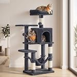 Feandrea Cat Tree Tower, 112 cm, 2 Perches, Hammock, Smoky Gray | Multi-Level Cat Condo with 4 Scratching Posts, Cave, UPCT261G01
