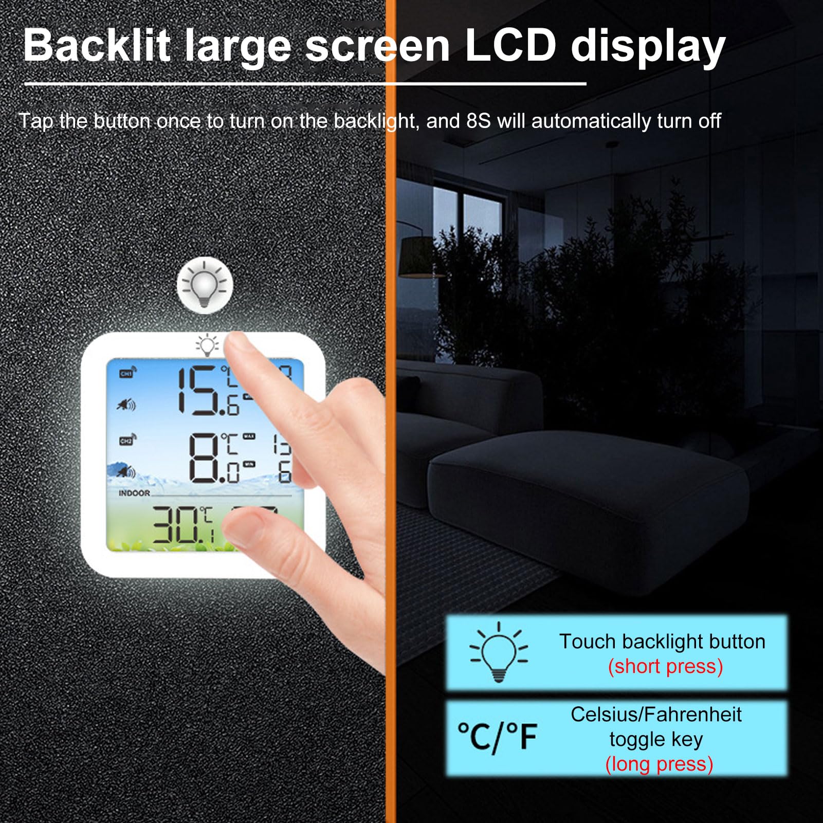 generico termometro digitale wireless igrometro con portata di 100 m per frigorifero e congelatore, interno ed esterno, ampio display LCD, sensore di temperatura wireless