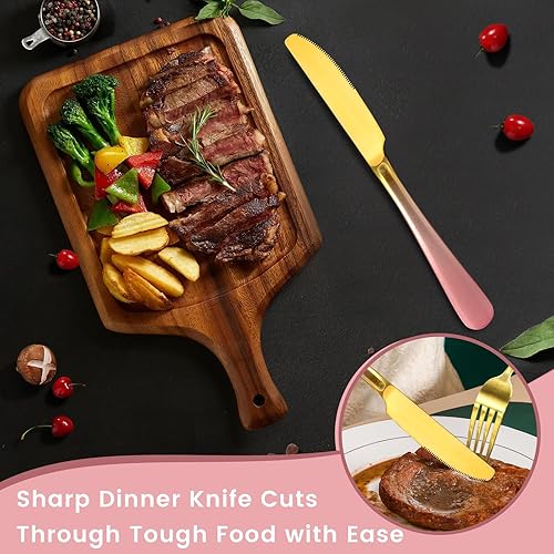 Miniatura 5 de Juego de cubiertos de 24 piezas con organizador, juego de cubiertos de oro rosa degradado para comedor familiar, 6 cubiertos de acero inoxidable de