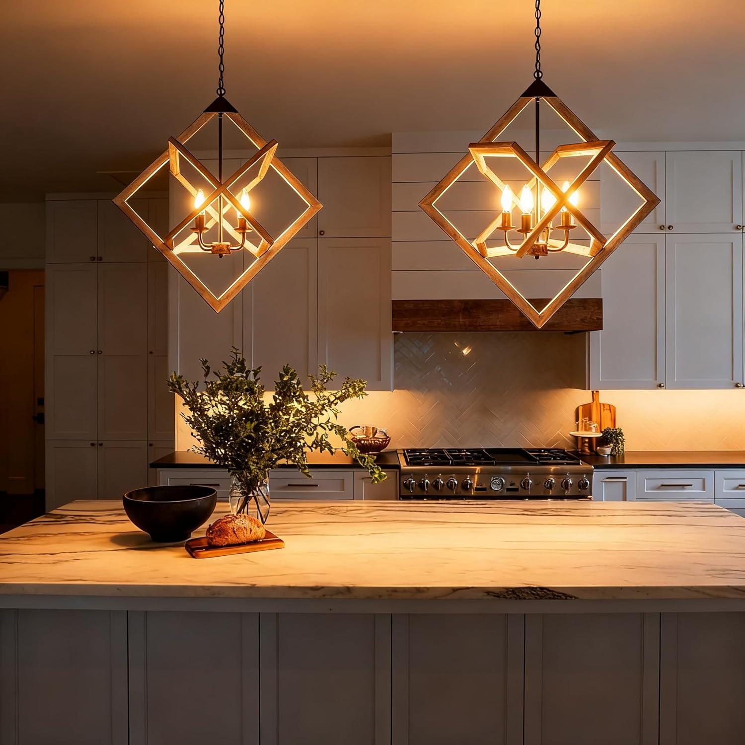 27in Modern Farmhouse Chandeliers for Dining Room, Rustic Wood Pendant Light Fixture, Adjustable Hanging Chain for Living Room for Farmhouse Kitchen Entryway Living Room