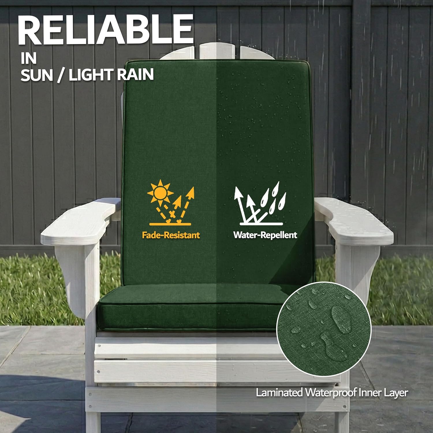 Adirondack Chair Cushions Set of 2 - Removable Covers, Water-Repellent & Fade-Resistant Faux Linen, Securing Straps, Non-Slip Bottom, Fit for Most Outdoor Adirondack & Rocking Chairs - Olive Green