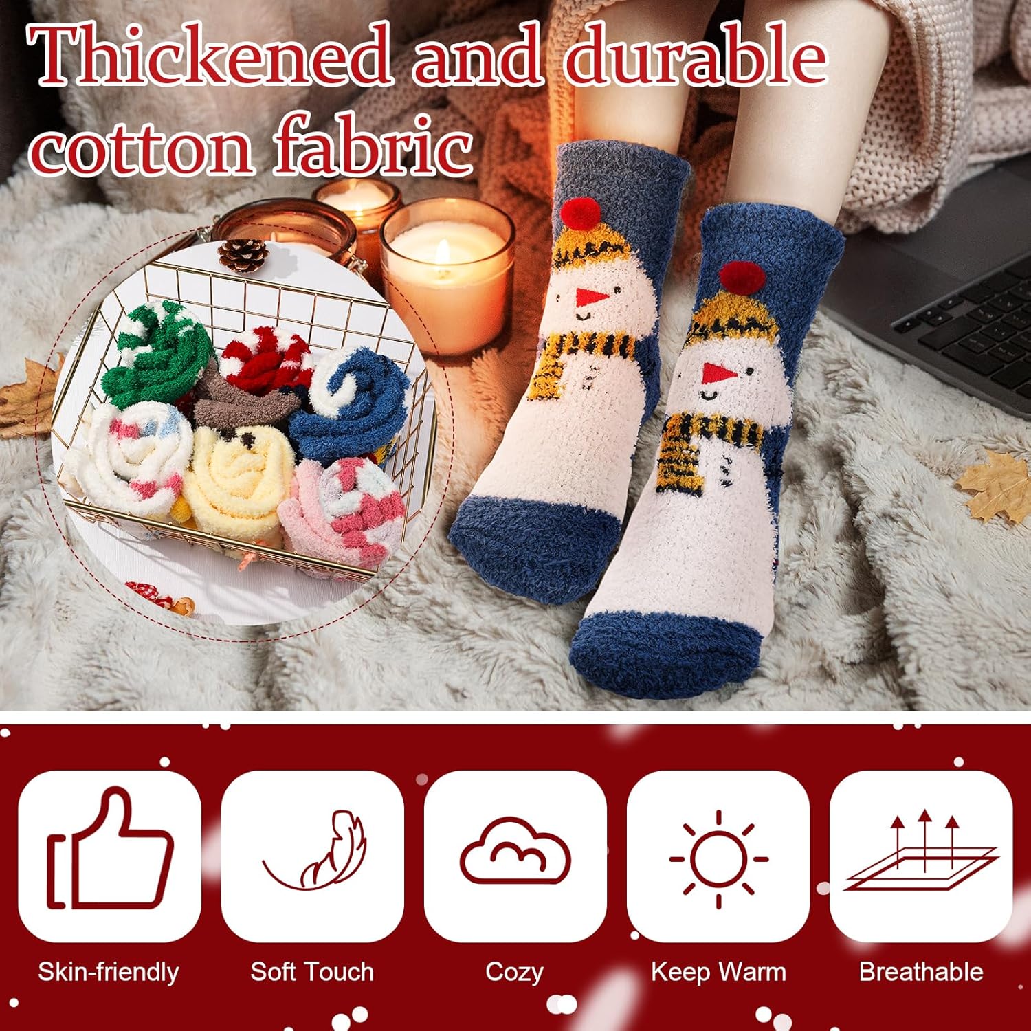 Jspupifip 6 Pairs Cartoon Fuzzy Socks for Women Cute Coral Fleece Cozy Warm Socks Christmas Fluffy Slipper Sock - Image 5