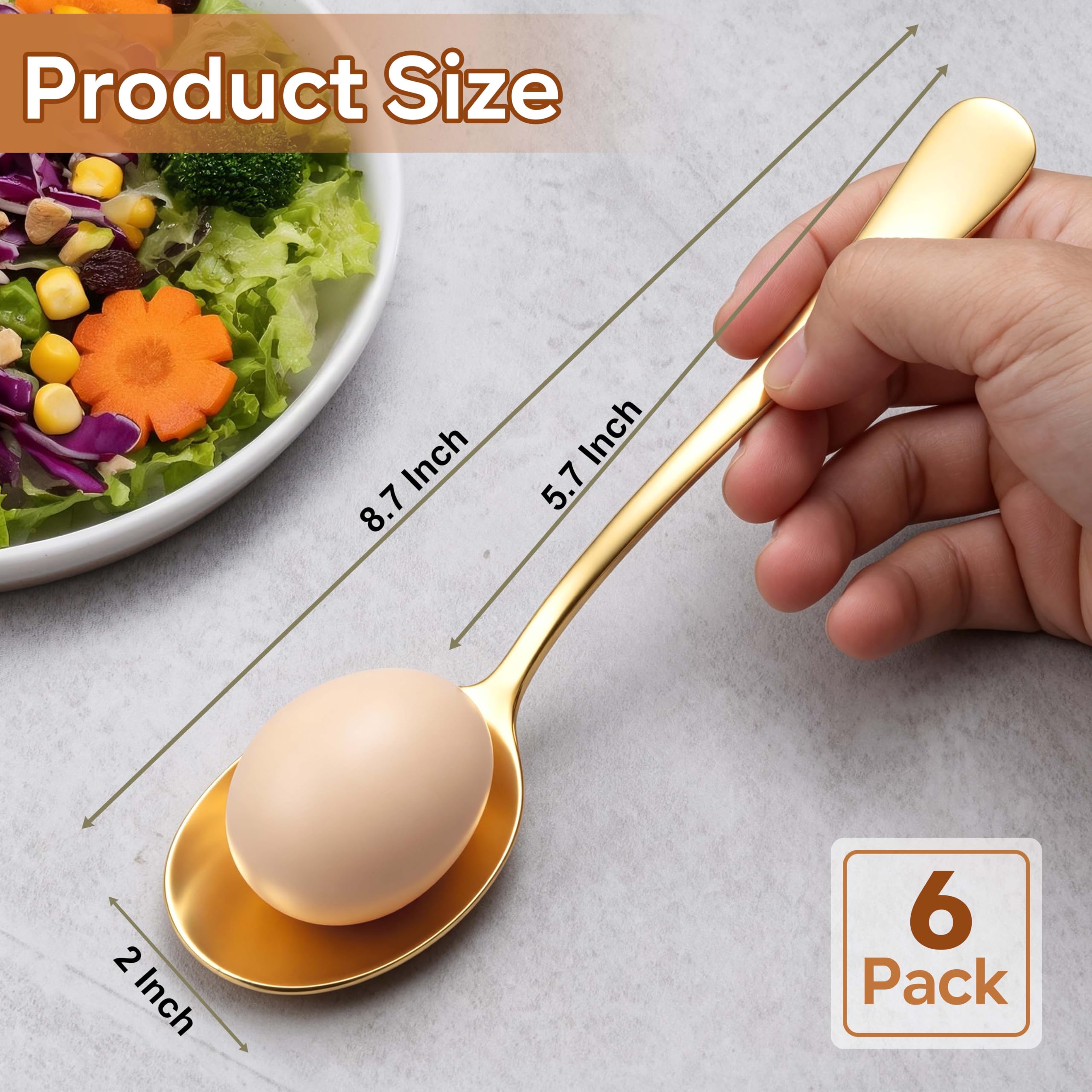 Gold Stainless Steel Serving Spoons - 6 Pack -2 Gold Stainless Steel Serving Spoons - 6 Pack -2