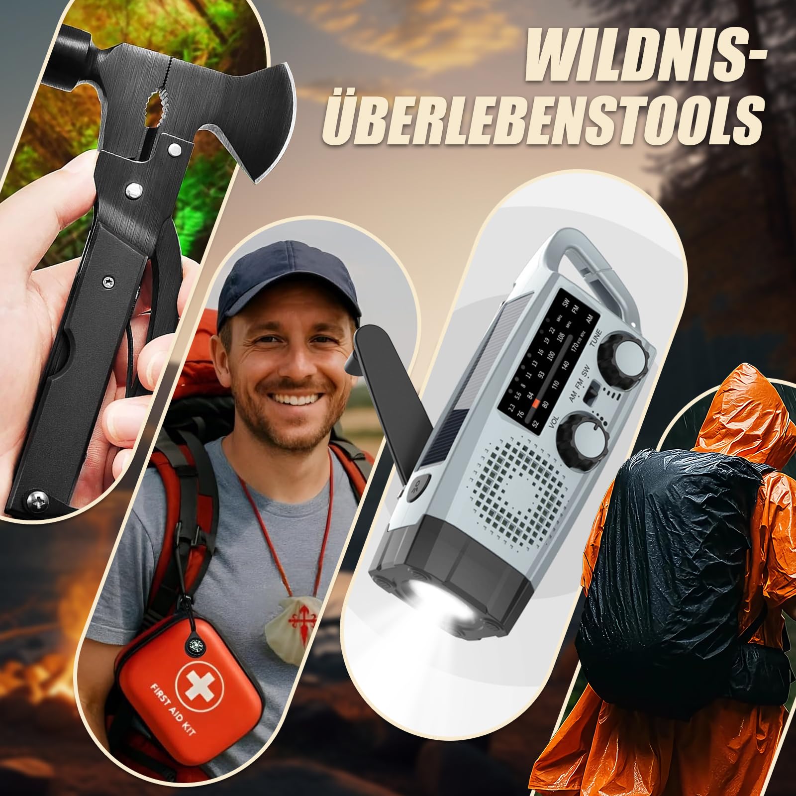 Gemmac Kit Supervivencia 140 en 1 Equipo Botiquin de Primeros Auxilios Completo, Survival Kit Catastrofe Tener 2000 mAh Radio a Pilas Linterna Camping Botiquin Hogar Caza Senderismo Montaña Regalo