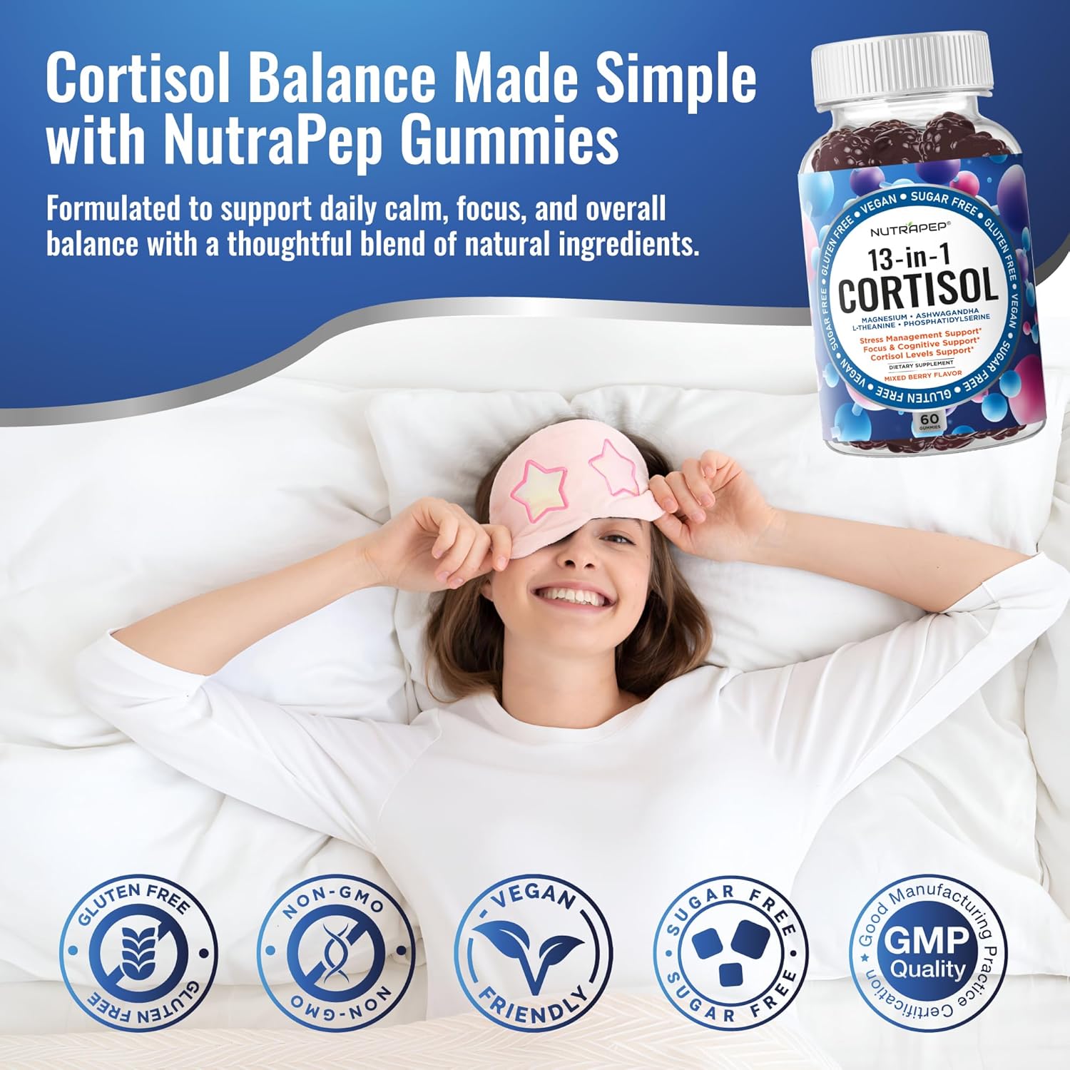Cortisol Gummies for Women Men - 13-in-1 High Cortisol Reducer with Ashwagandha Magnesium L-theanine Rhodiola Rosea - Daily Cortisol Detox Manager for Stress Focus Support - Vegan Sugar Free - Image 2