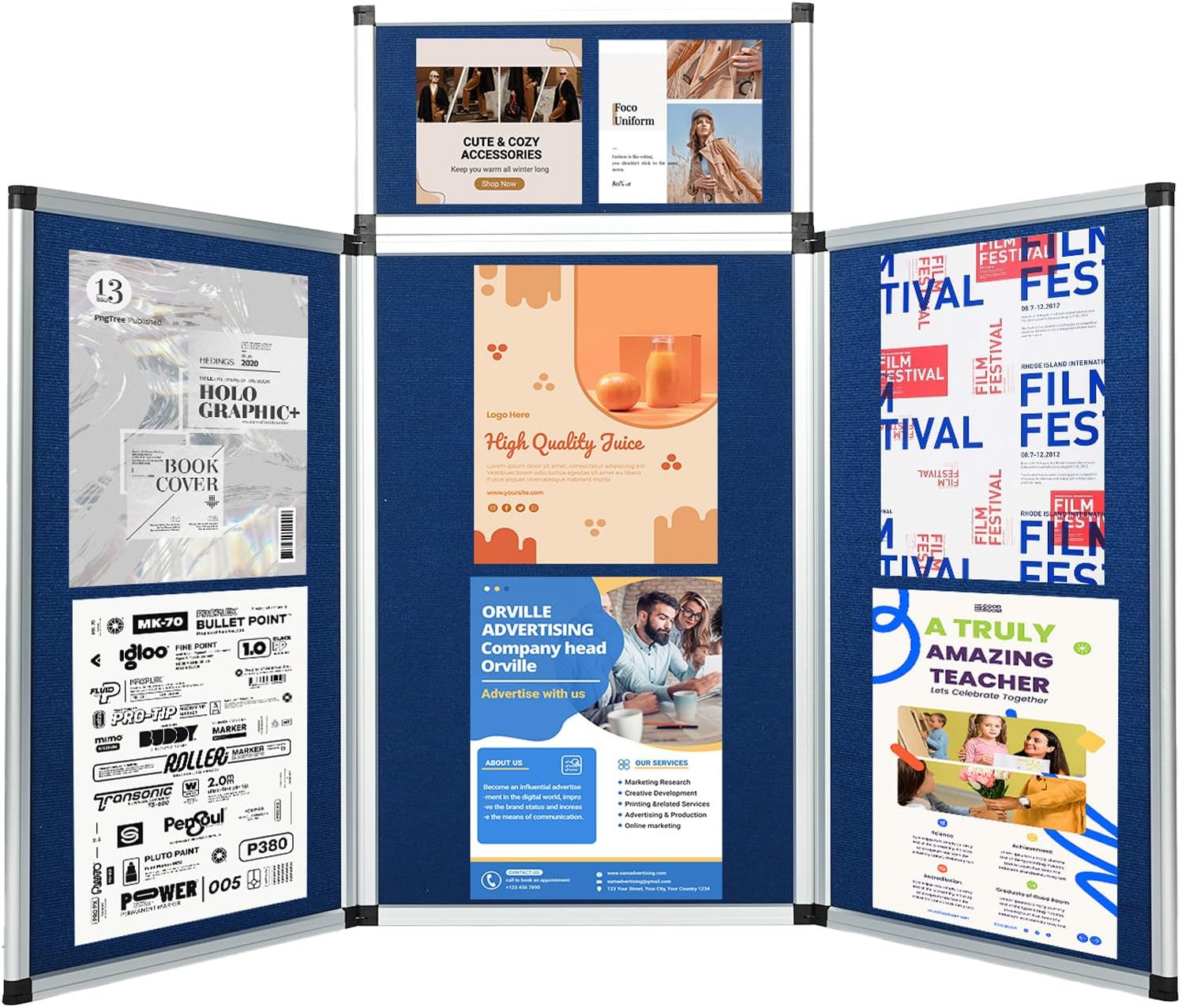 uyoyous 3+1 Panel Trade Show Presentation Board 70.8" x 35.4" Trifold Poster Board Folding Panel Display Large Single Sided Tabletop Display for Event, School Project, Science Fair, Blue