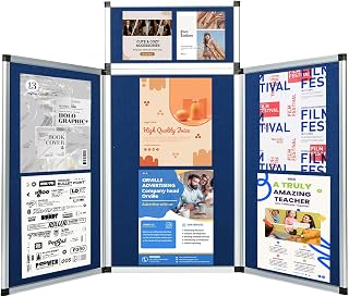uyoyous 3+1 Panel Trade Show Presentation Board 70.8" x 35.4" Trifold Poster Board Folding Panel Display Large Single Sided Tabletop Display for Event, School Project, Science Fair, Blue
