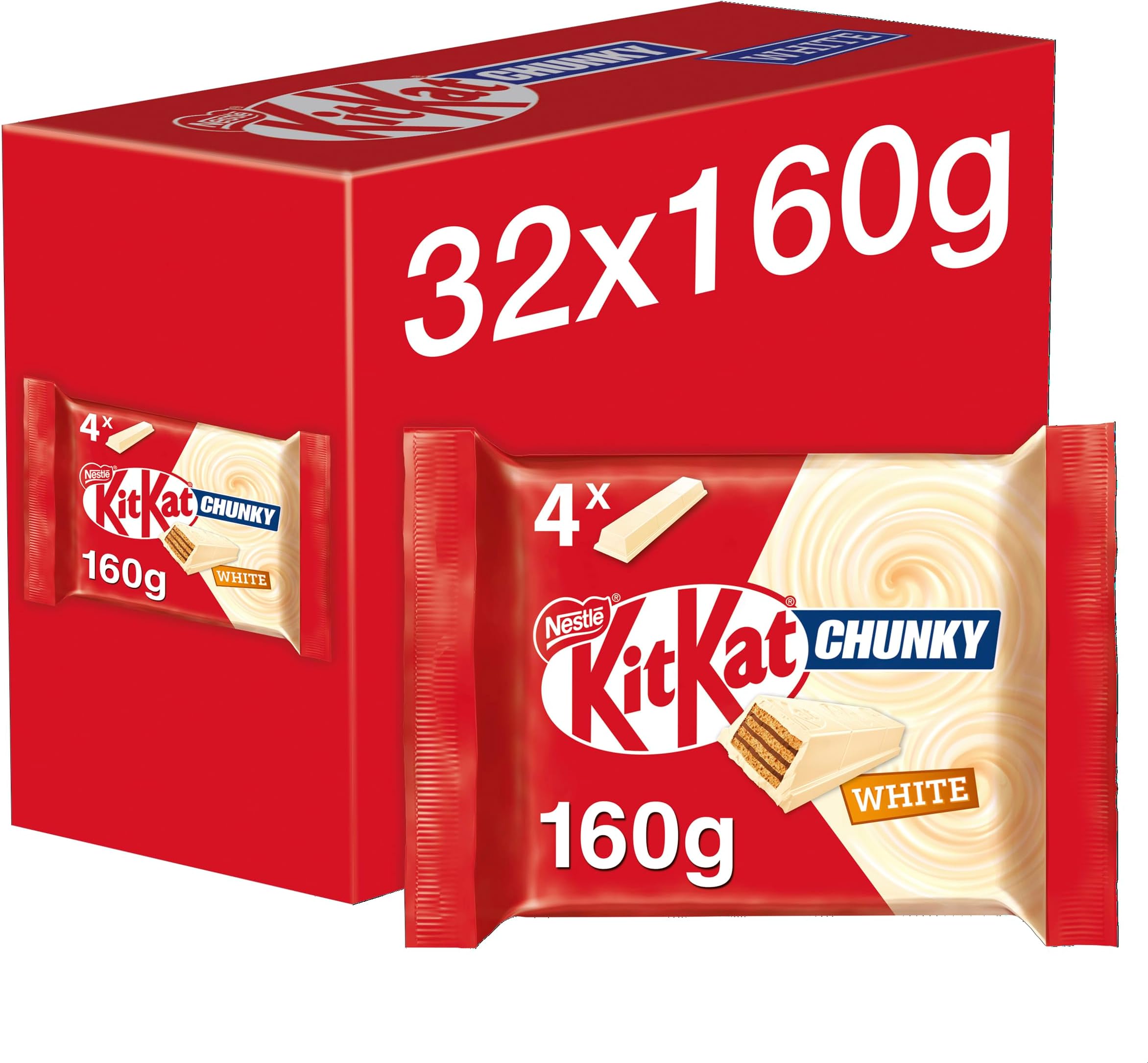 Chunky White Chocolate Bar Multipacks, 32 Pack of 4 x 40 g, (Total 128 Bars)