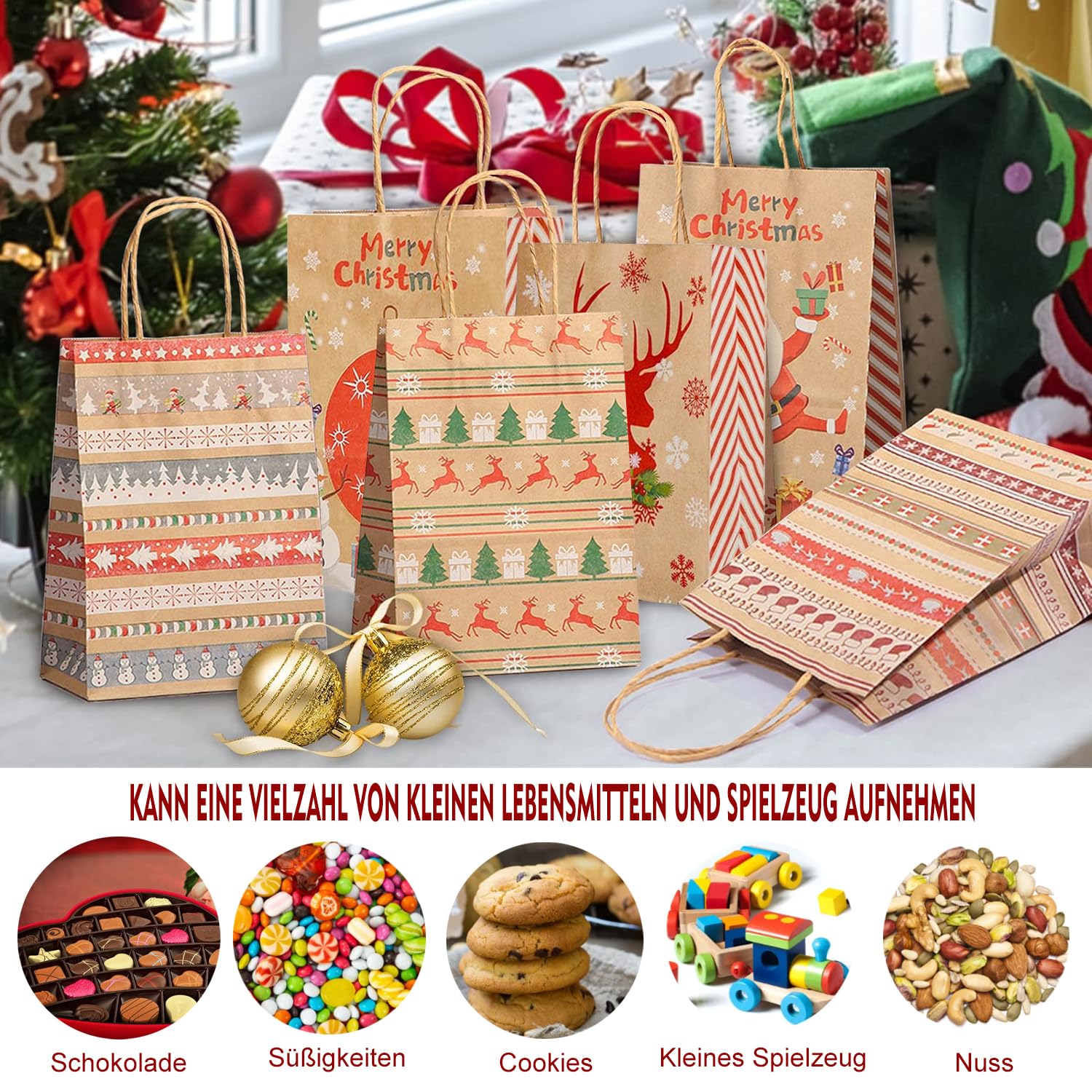 24 Weihnachtstüten Geschenkboxen - Kraftpapier Tüten Für Süßigkeiten
