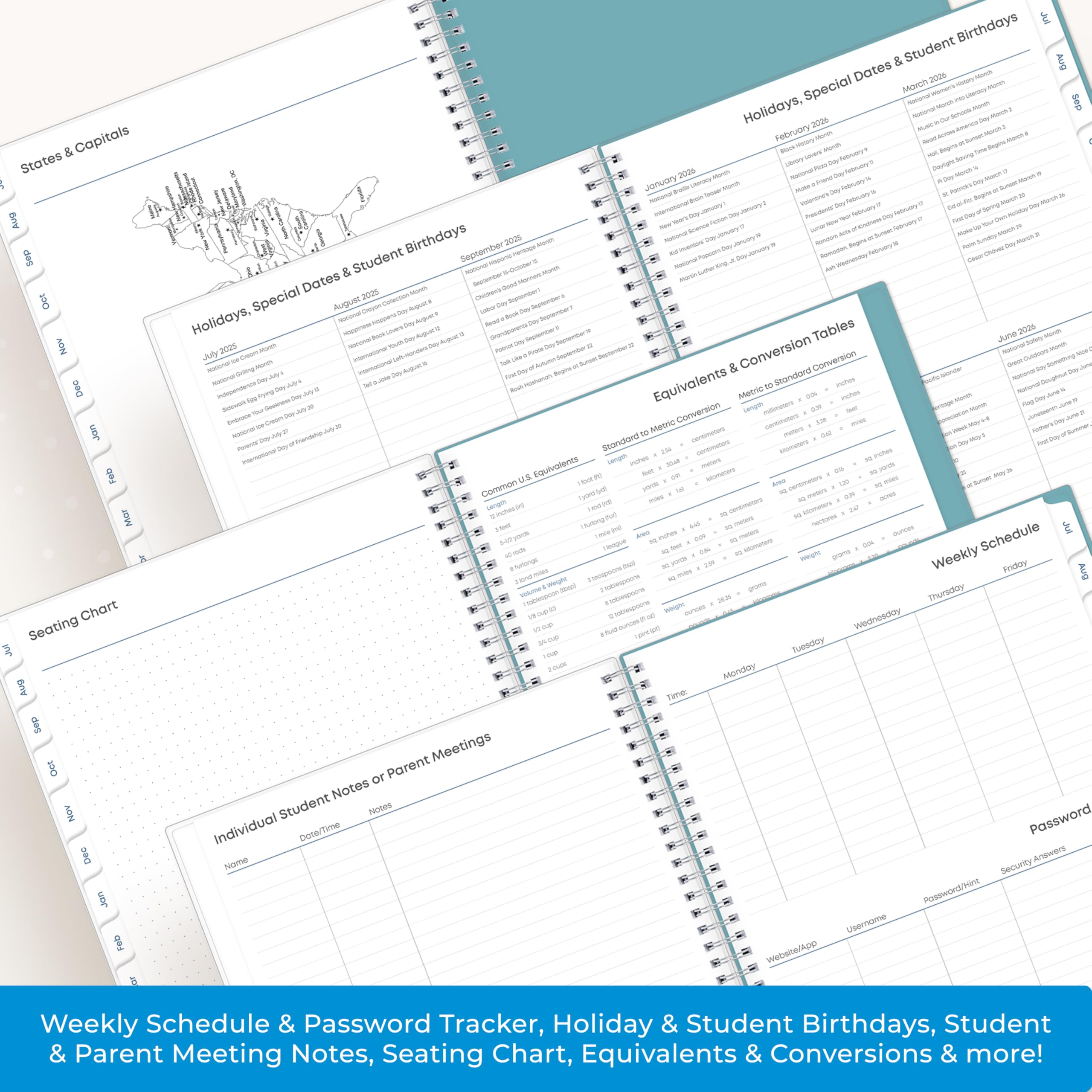 Blue Sky 2025-2026 Weekly and Monthly Academic Year Lesson Planner Kalender, Juli 2025 - Juni 2026, 8.5" x 11", Flexible Abdeckung, Wirebound, Laminated Tabs, Storage Pocket, Dots