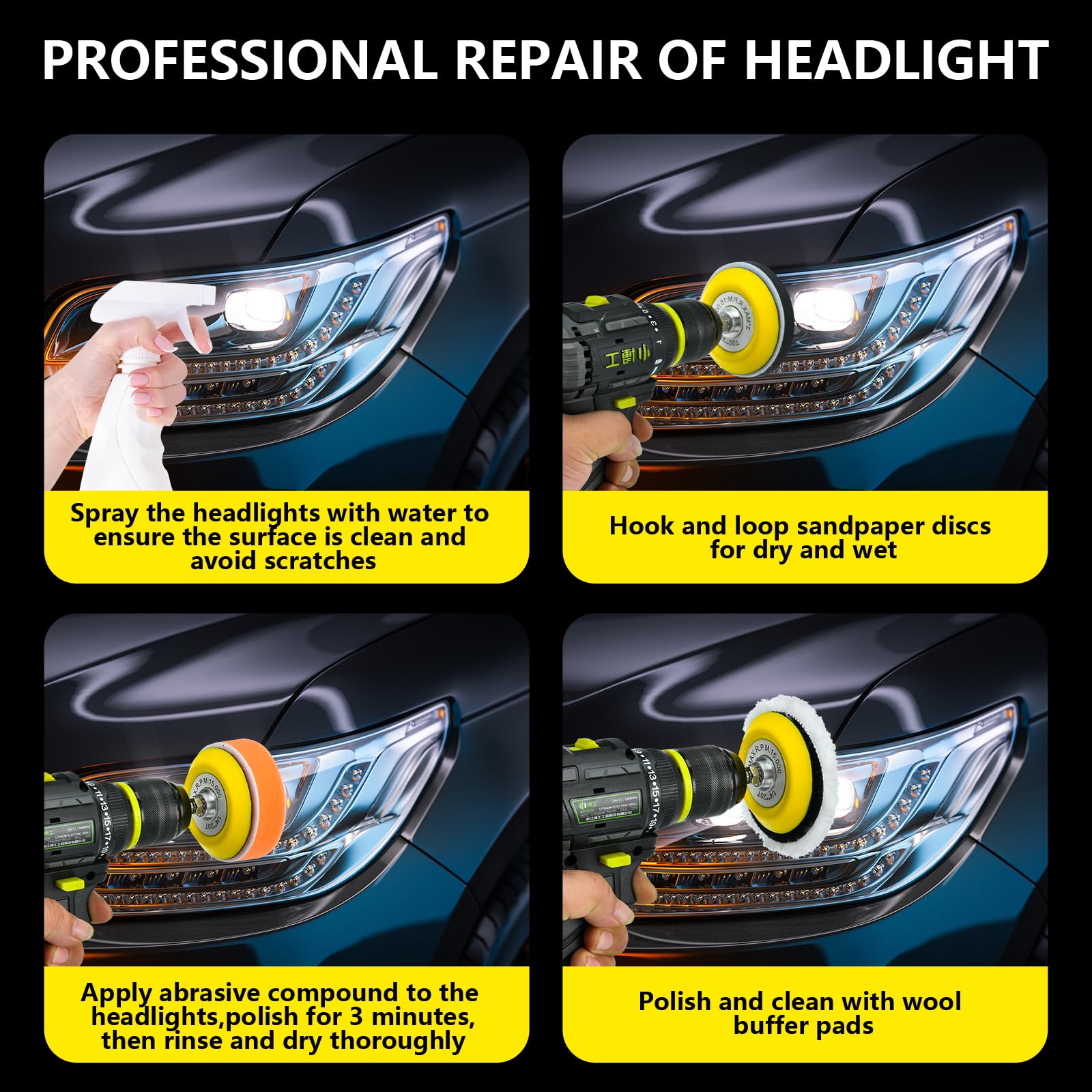 DELUN 138 PCS Sanding Kit - Headlight Restoration & Metal Polishing -6