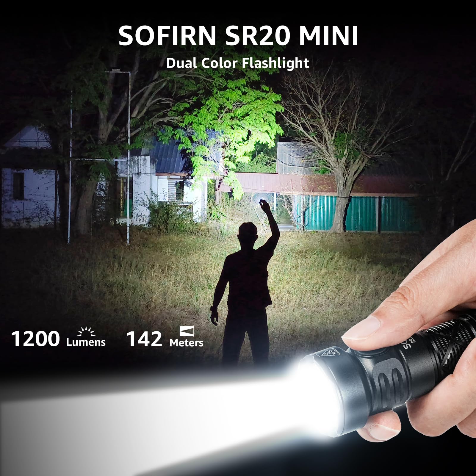 Sofirn SR20 MINI, 1200LM, Red Light Torch, IPX8 Waterproof, Compact Flashlight with Lanyard and Tail Magnet - Image 3