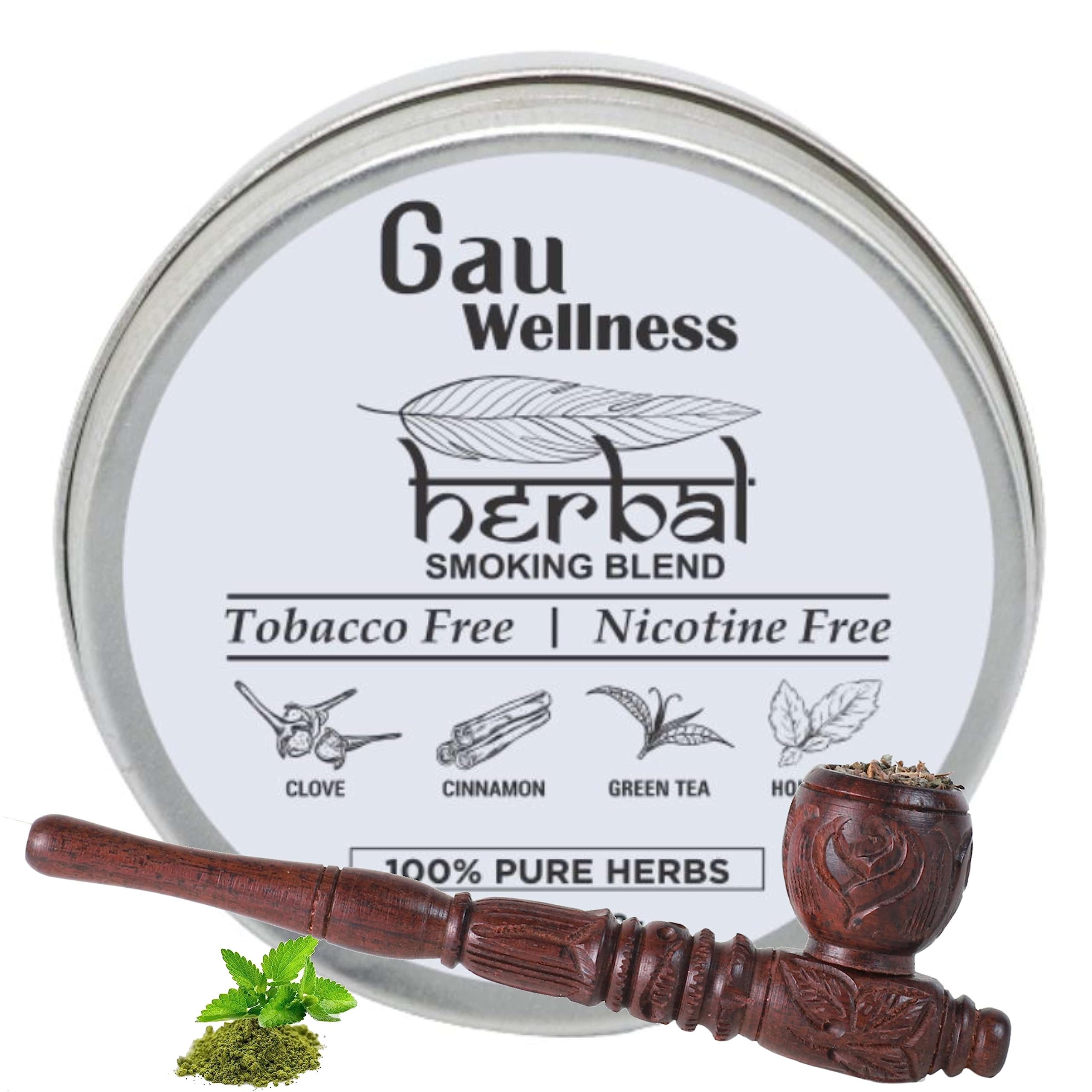 Gau Wellness Ayurvedic Herbal Smoking Mixture Blend 30 gram - 100% Tobacco Free and Nicotine Free With 1 Wooden Antique Pipe | Made With Natural Clove, Tulsi and Other Ayurveda Herbs (Addiction Free) (B0CC5JQ5GQ) Amazon Price History, Amazon Price Tracker