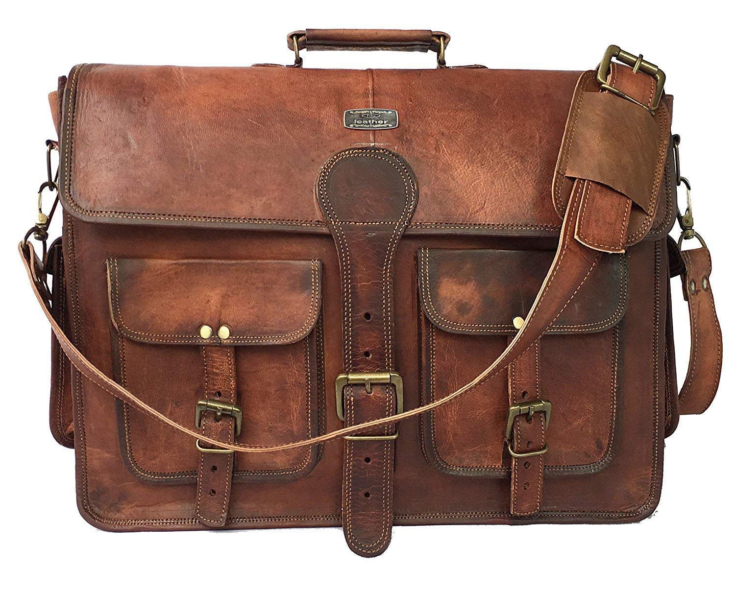 Retro Brown 20 Inch Buffalo Hunter Leather Laptop Messenger Bag Office Briefcase Crossbody (messenger)