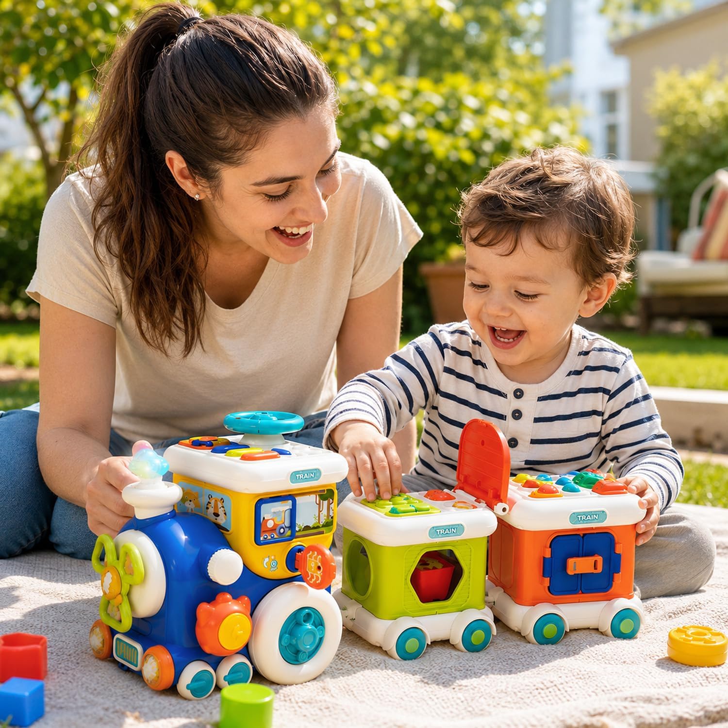 Musical Train Activity Cube for Toddlers 1-3, 6-in-1 Busy Board Baby Toys | Montessori Learning Toy for 1-3 Year Olds, Sensory Activities, Fine Motor Skills, Birthday Christmas Gift for Boys & Girls
