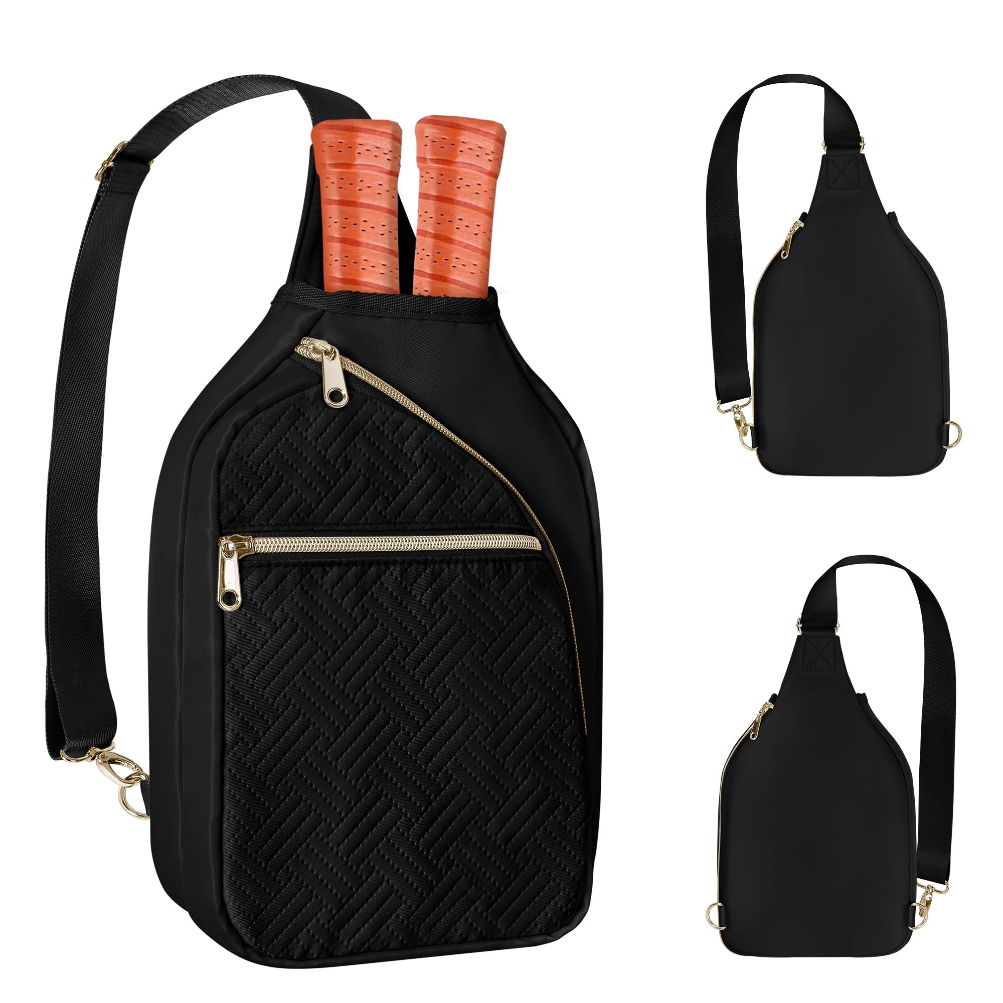 Prokva Pickleball Bag for Women, Pickleball Paddle Sling Bag, Pickle Ball Bag for Pickleball Accessories and Sport Gear, Black (Patent Design)