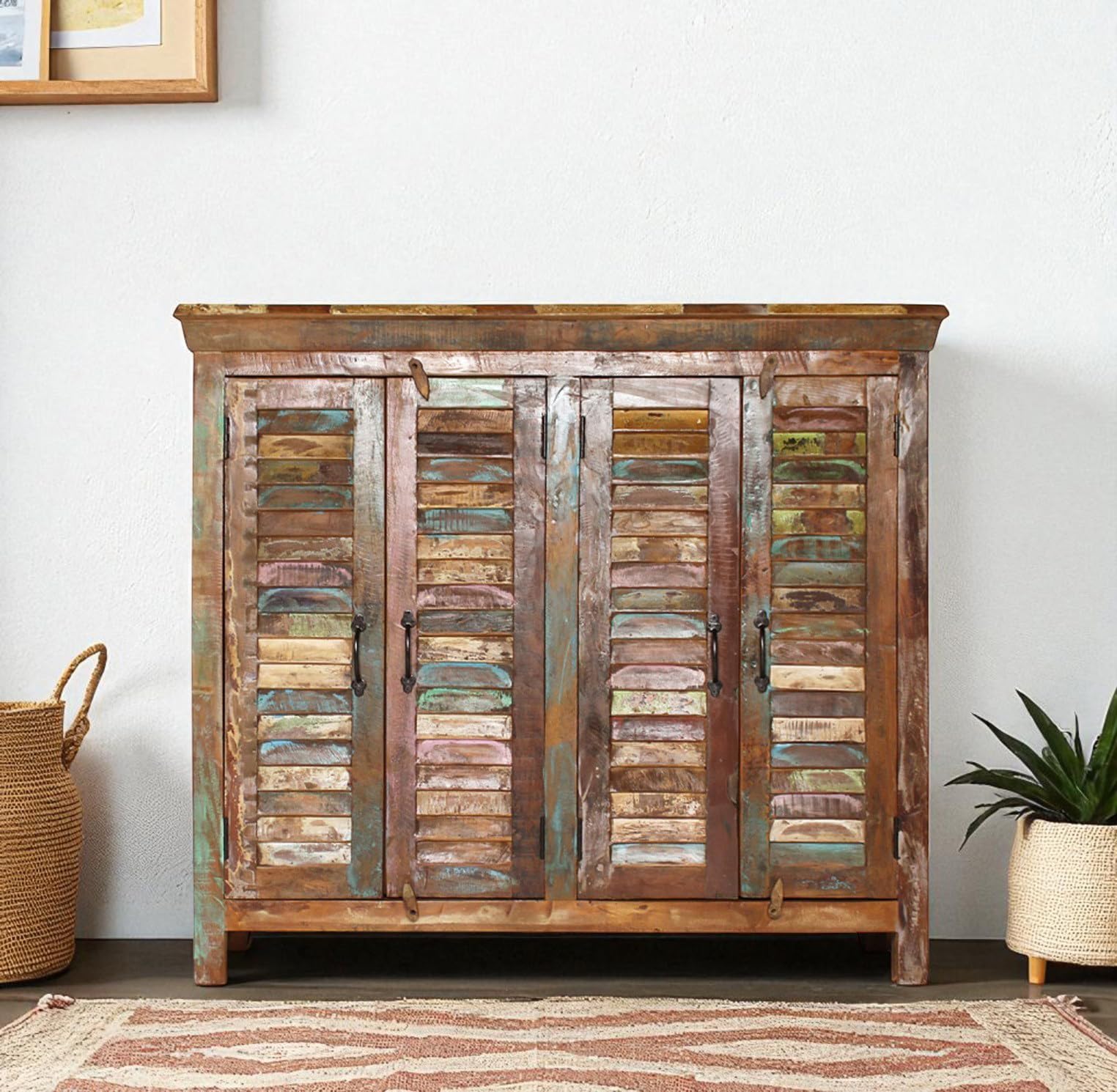 The Attic Alabama Sideboard|Multipurpose Cabinet for Kitchen and Living Room Storage|Crockery Storage|Solid Reclaimed Wood Marvel|Multicolor Matte Finish-image-39