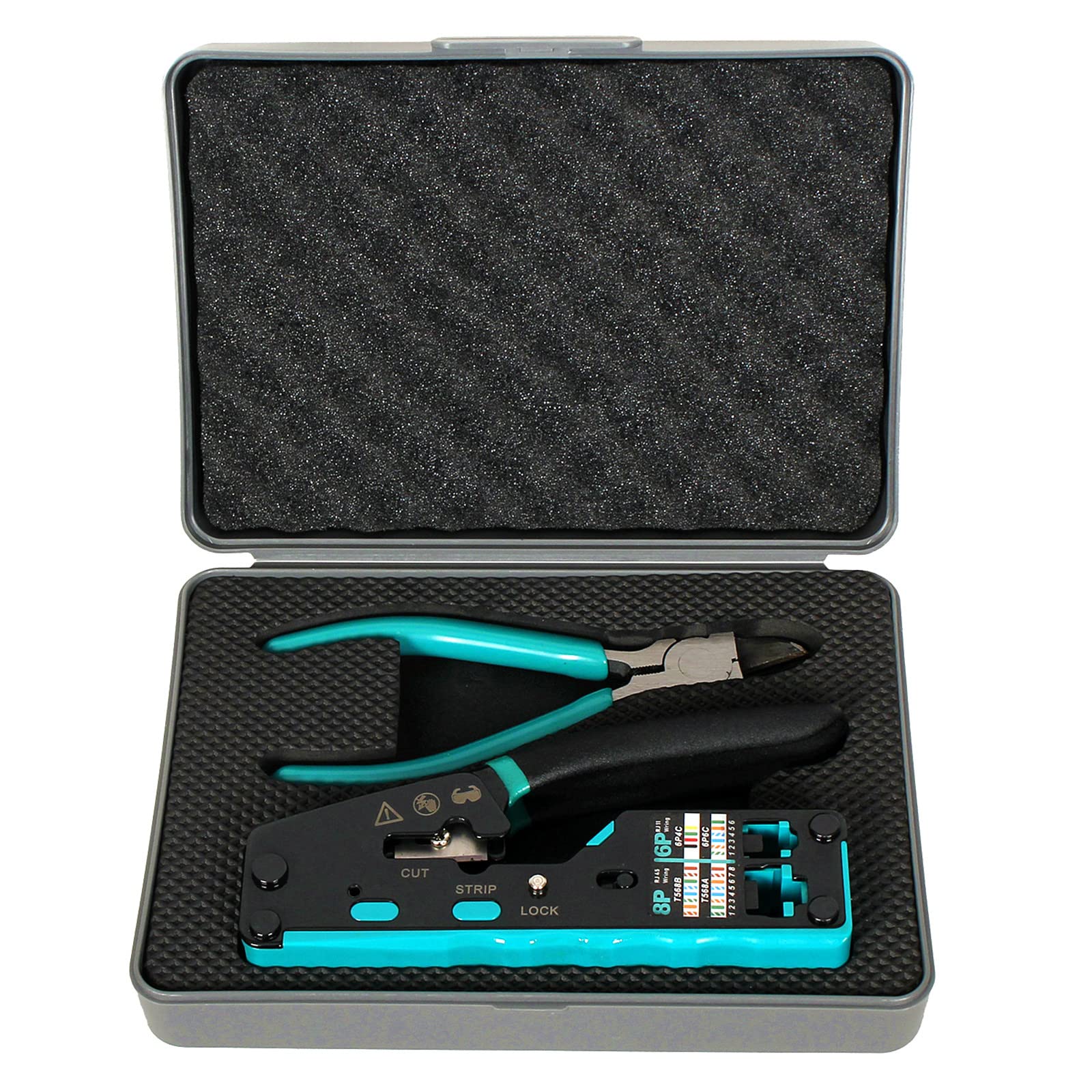 Gaobgie Rj45 pass Through Crimp Tool Kit, Cat6 Cat6A Cat5 Cat5e Ethernet Crimping Tool Kit with a 8P/6P Pass Through Ethernet Crimper, a Wire Cutter (Green)