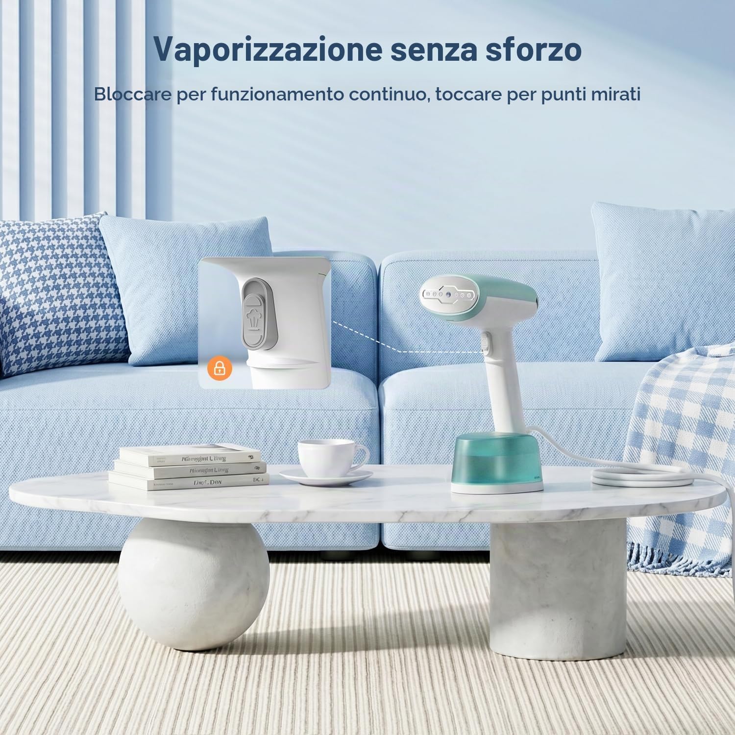 Ferro da Stiro Verticale, Stiratore a Vapore Portatile 1500W con Serbatoio 365ml, 2 Modalità Vapore, Spazzola per Tessuti, Vaporetta da Viaggio per Casa e Ufficio, Pronto in 25 Secondi