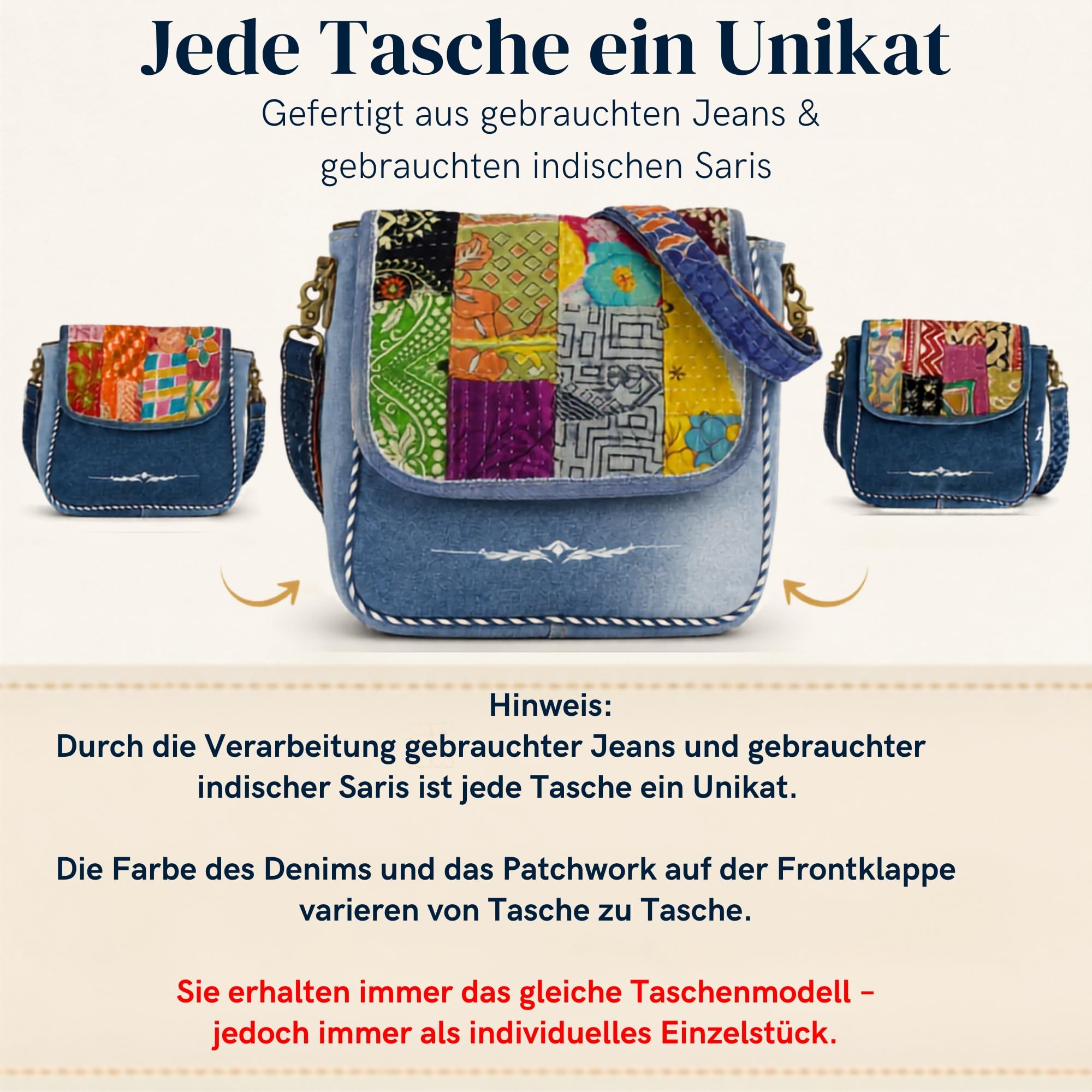 Sunsa Damen Messenger Bag Umhängetasche Handtasche, aus recycelte Jeans & Baumwolle. Große Crossbody Tasche Schultertasche, Jeanstasche Geschenkideen für Frauen/Mädchen, nachhaltige Produkte