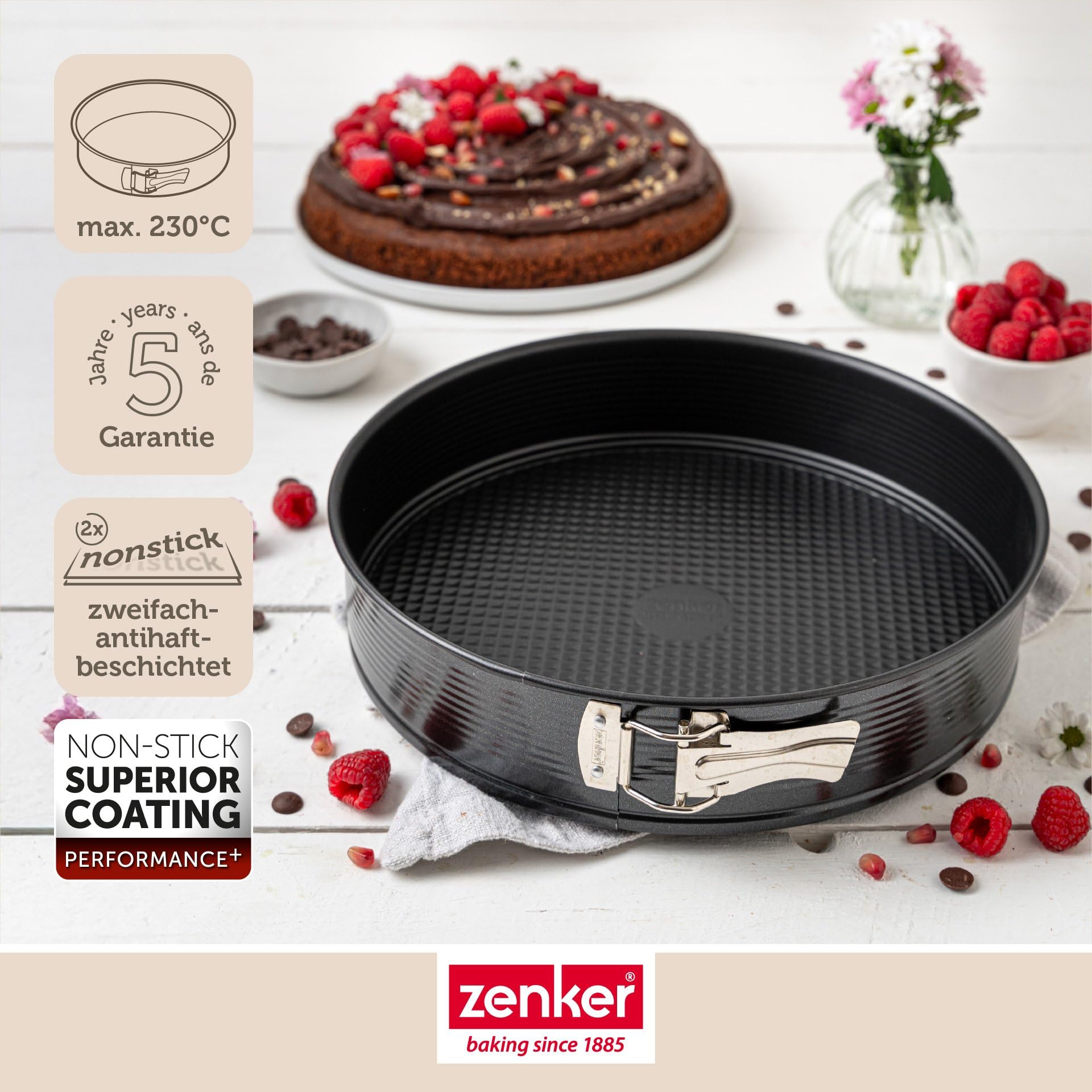 Zenker Perfect Black springvorm met platte bodem, diameter 20 cm, hoogwaardige bakvorm van plaatstaal met antiaanbaklaag, hittebestendigheid 230 °C, Made in Germany