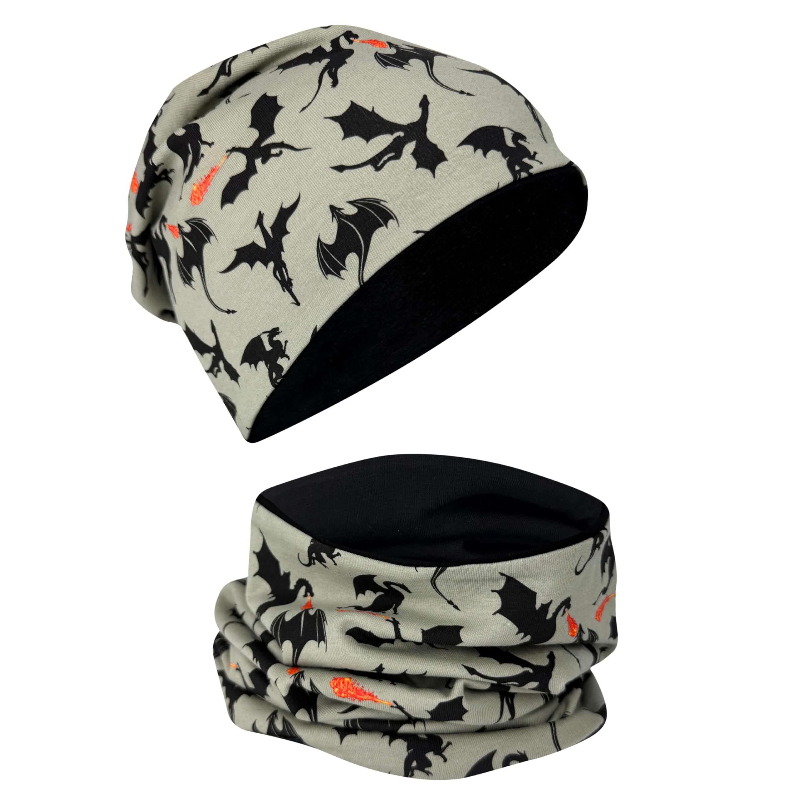 HECKBO Berretto Modello Beanie + Girocollo per Bambini - motivi diversi - con pile o reversibile - da 2 anni - 95% Cotone - Morbido e Pratico Tessuto Elasticizzato - Inverno