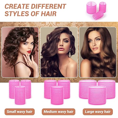 Miniatura 3 de Juego de rulos de cabello de autoagarre, 24 piezas con 3 tamaños (4 jumbo, 4 grandes, 4 medianos) y 12 clips para volumen en cabello largo, corto,