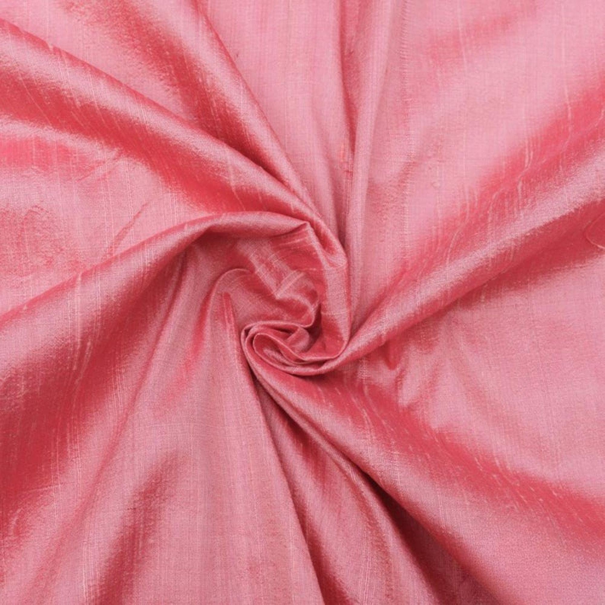 Fabric Mart Direct Coral Silk Dupioni Fabric By The Metre, 1 Metre 104 cm Width Slubbed Dupioni Silk Solid Color Pink Wholesale Combination Upholstery Fabric for Curtains Bridal Dress Drapes โ image 1